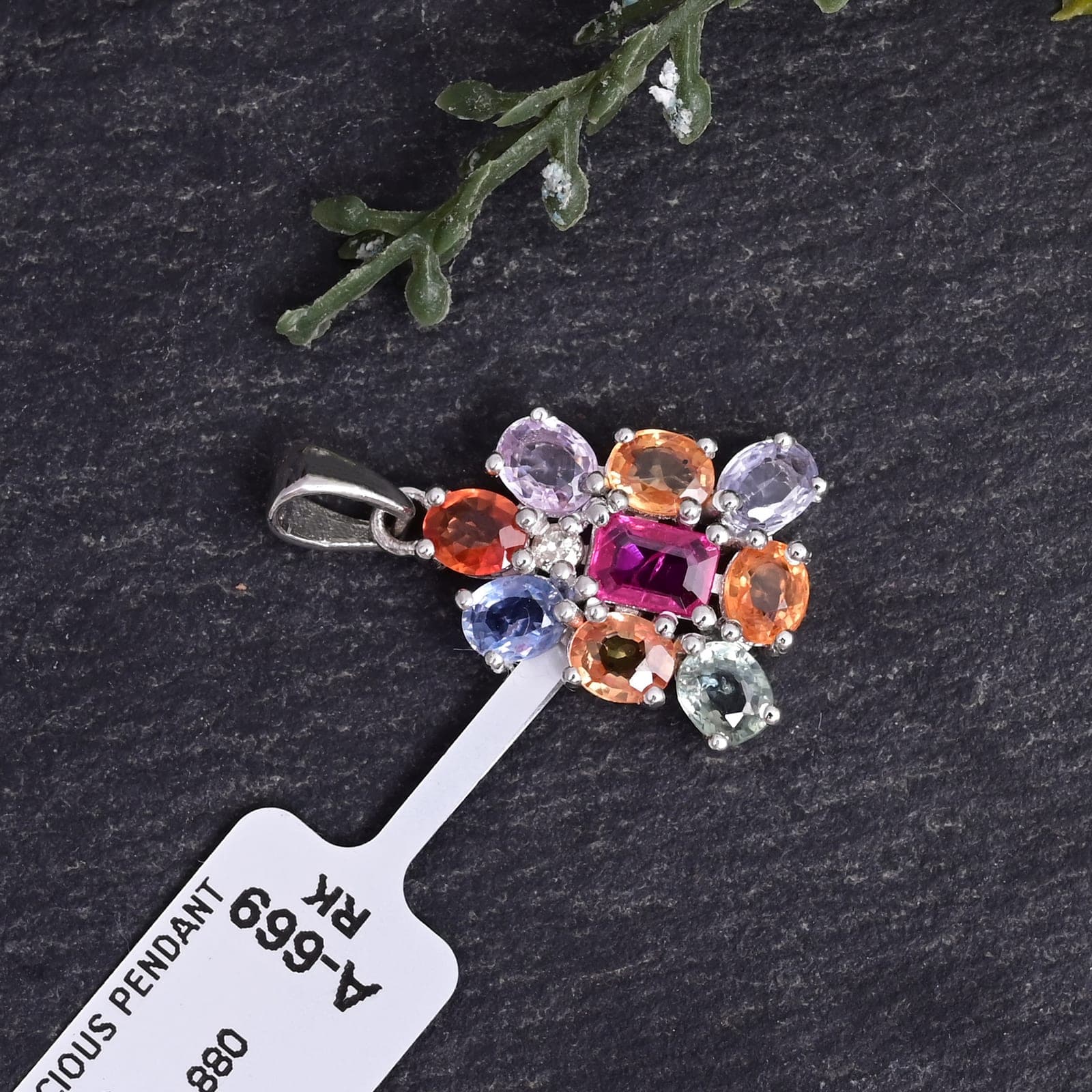 Colorful Sapphire Cluster Necklace