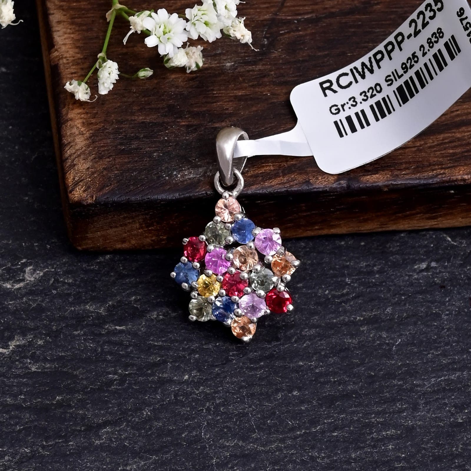 Multi Sapphire Pendant with Chain