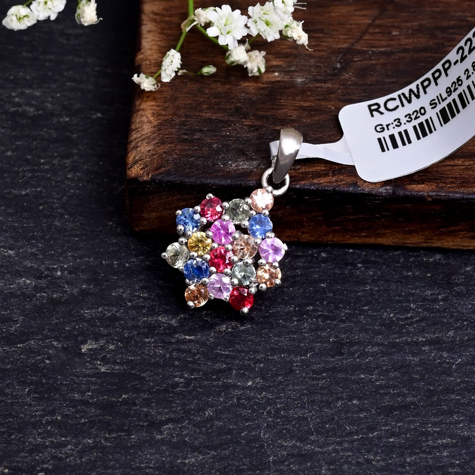 Multi Sapphire Pendant with Chain alternate view