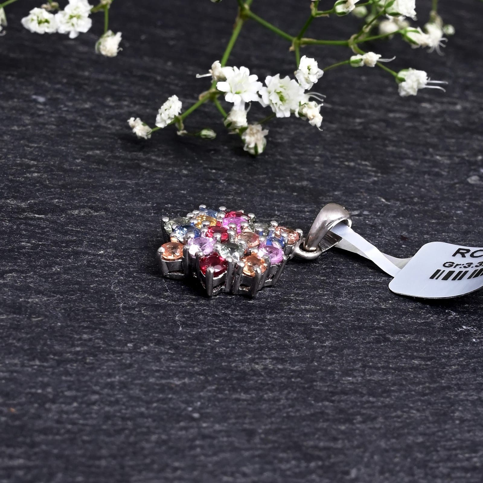 Multi Sapphire Pendant with Chain