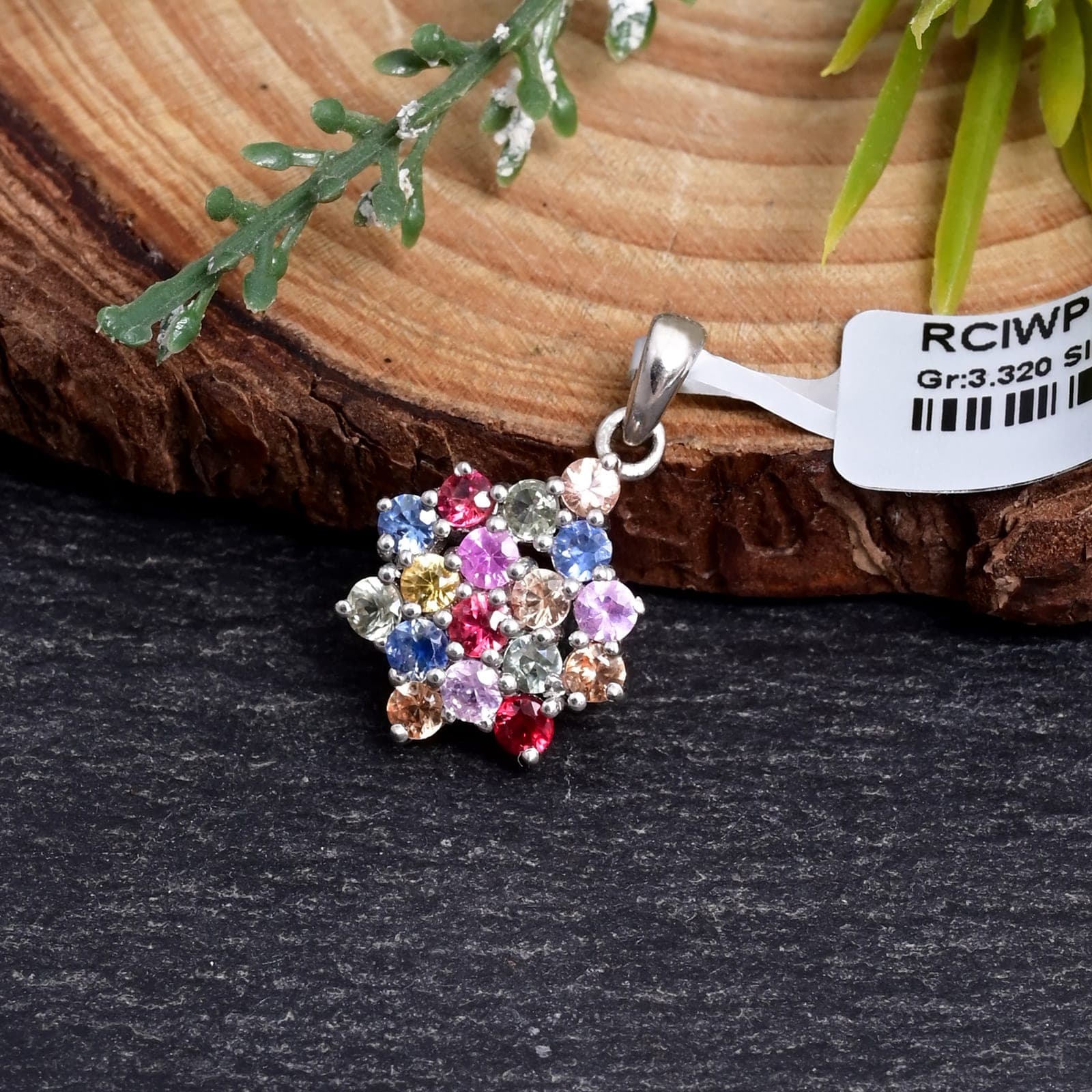 Multi Sapphire Pendant with Chain
