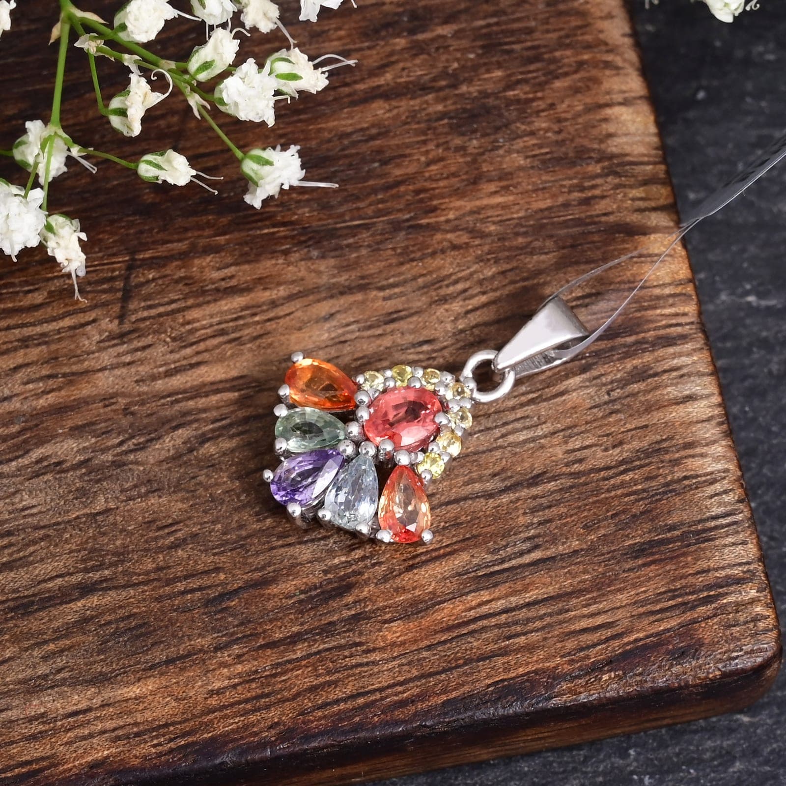 Celestial Bloom Multi Sapphire Pendant Necklace alternate view
