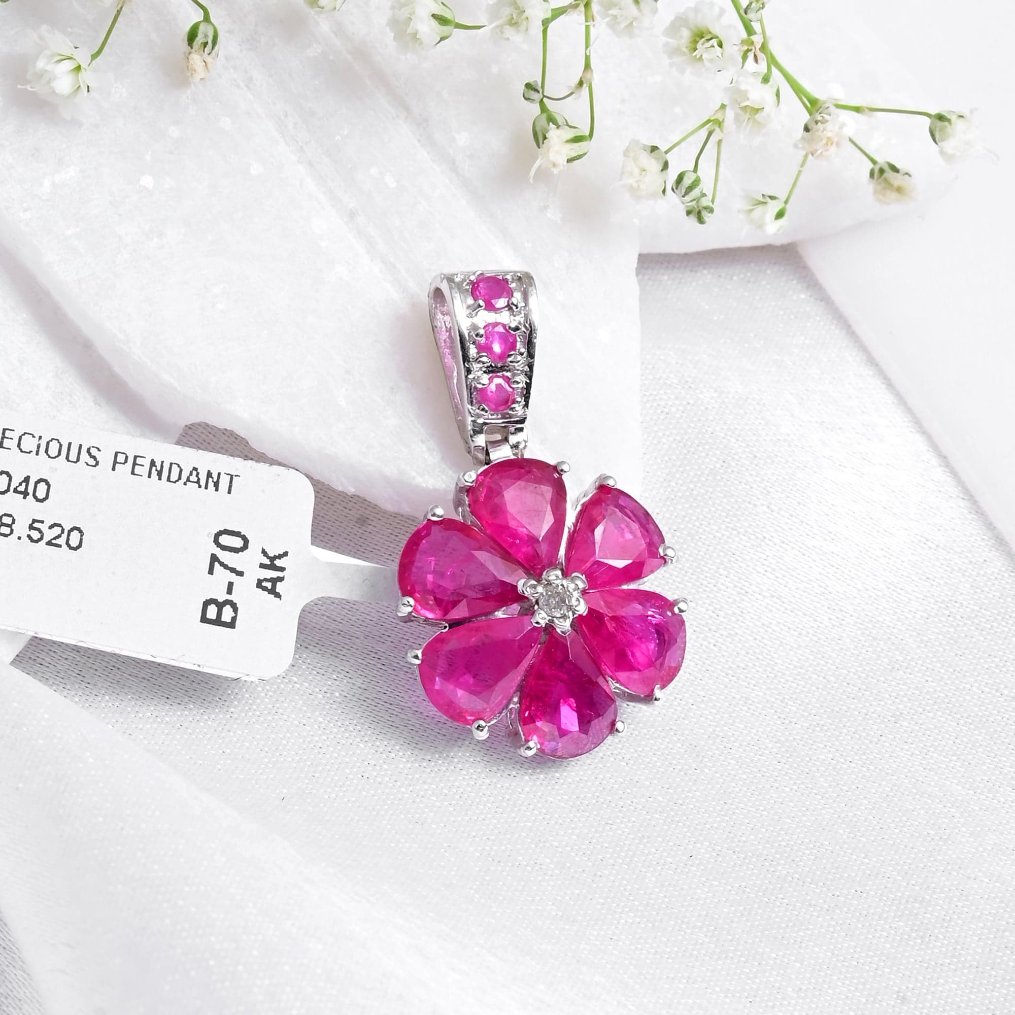 Blossom Radiance Ruby Flower Pendant Necklace alternate view