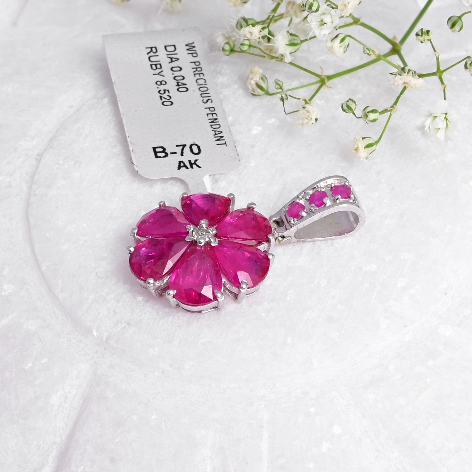 Blossom Radiance Ruby Flower Pendant Necklace