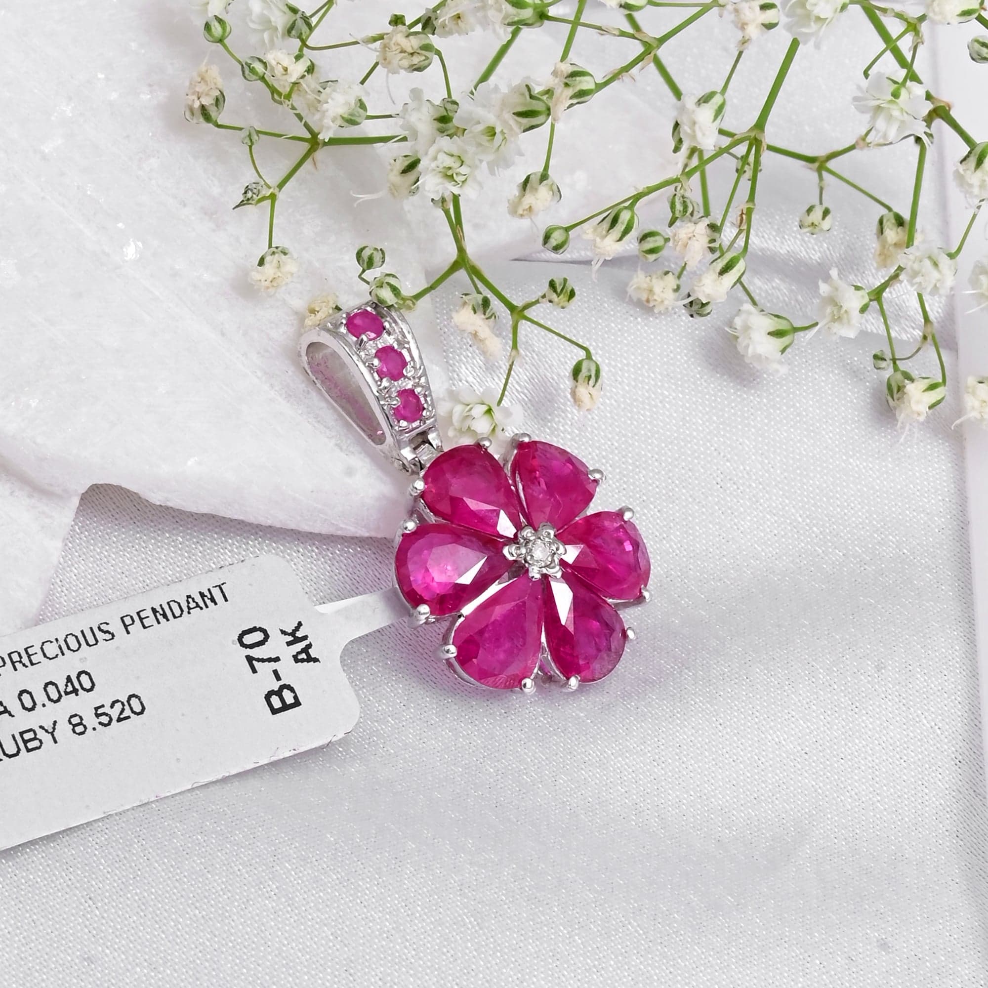 Blossom Radiance Ruby Flower Pendant Necklace