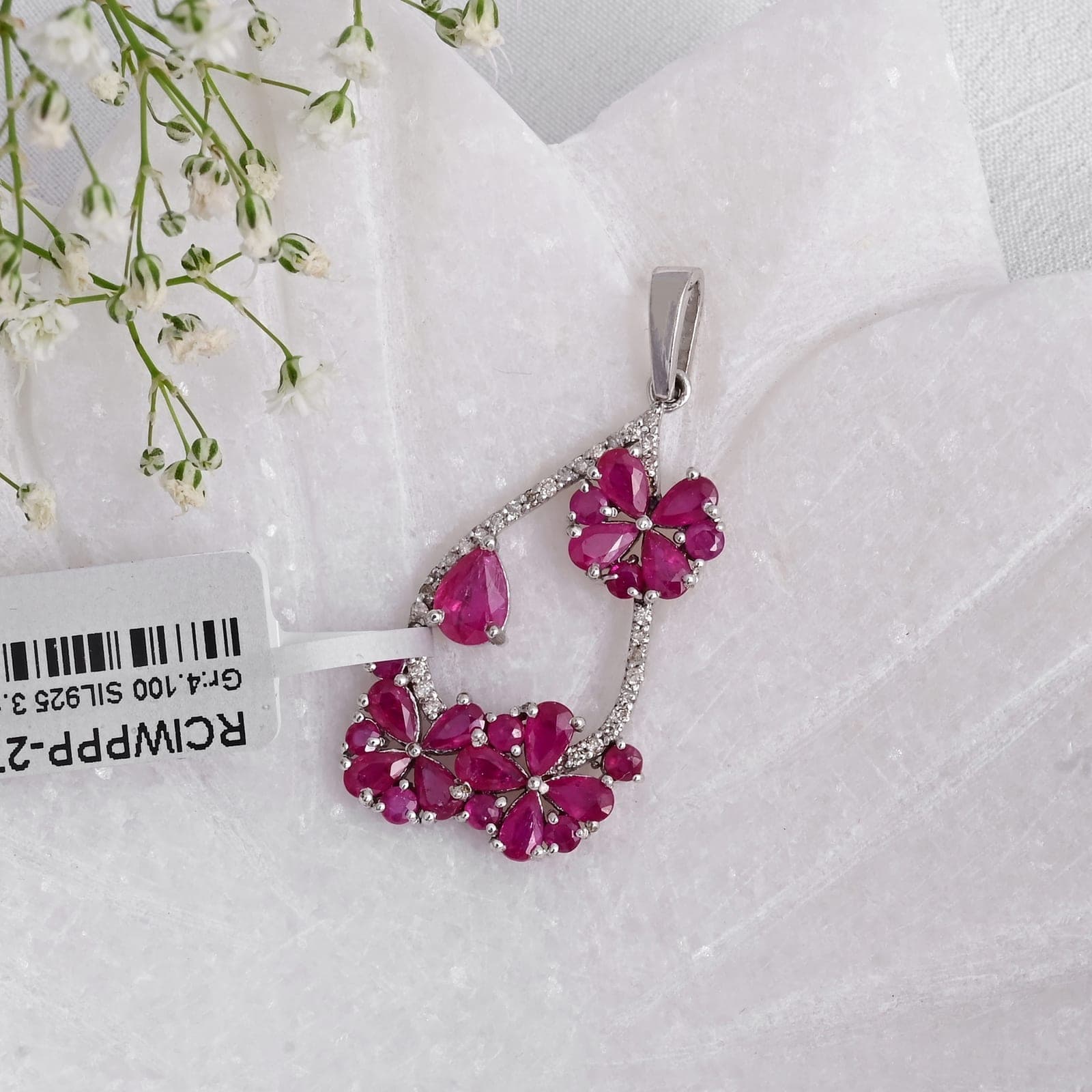 Enchanted Bloom Ruby Diamond Statement Pendant Necklace