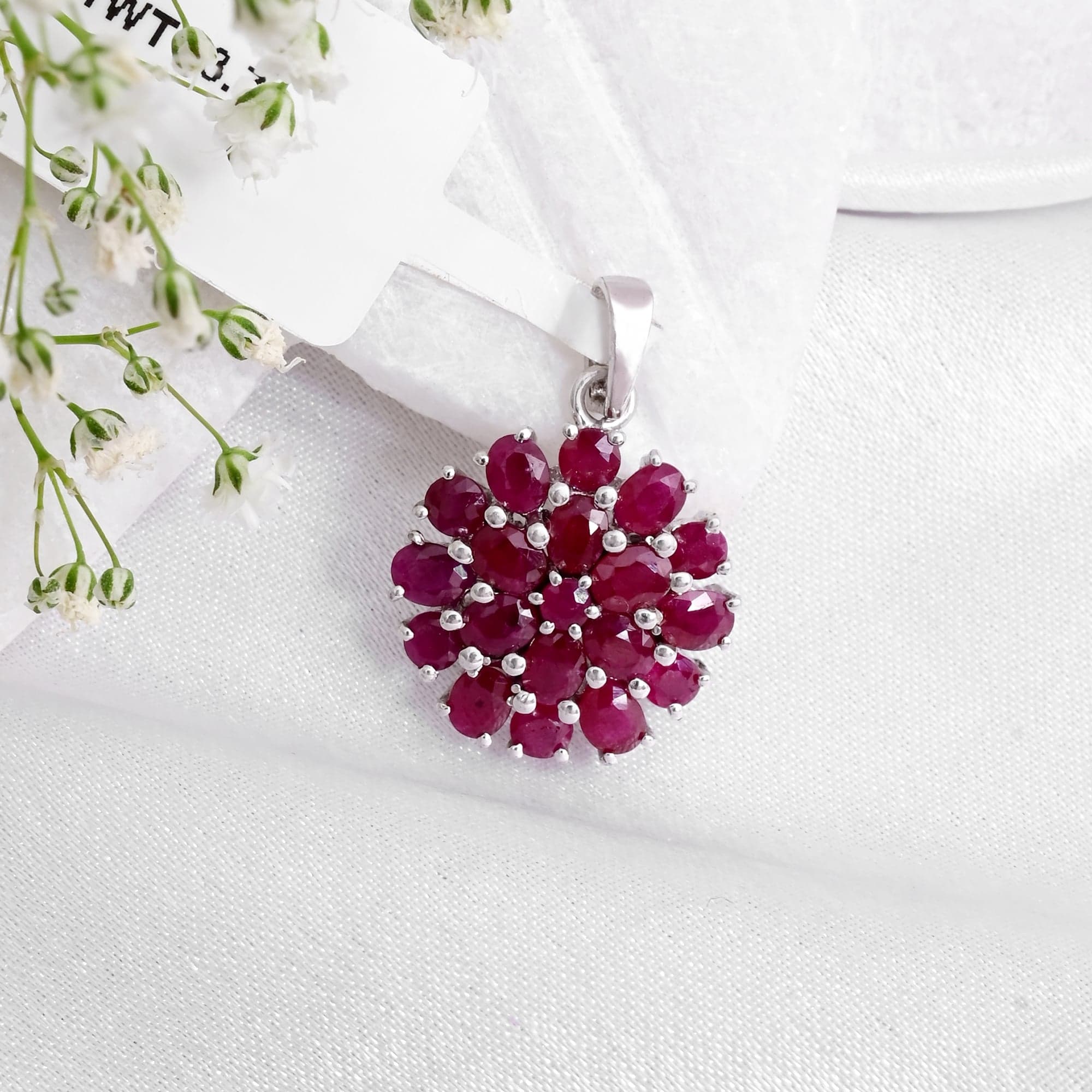 Floral Bloom Ruby Cluster Pendant