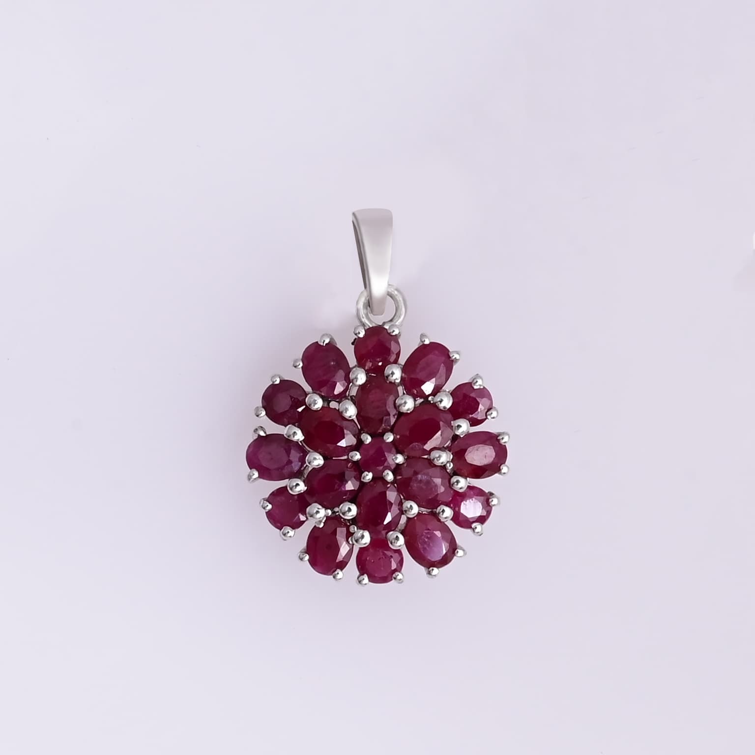 Floral Bloom Ruby Cluster Pendant