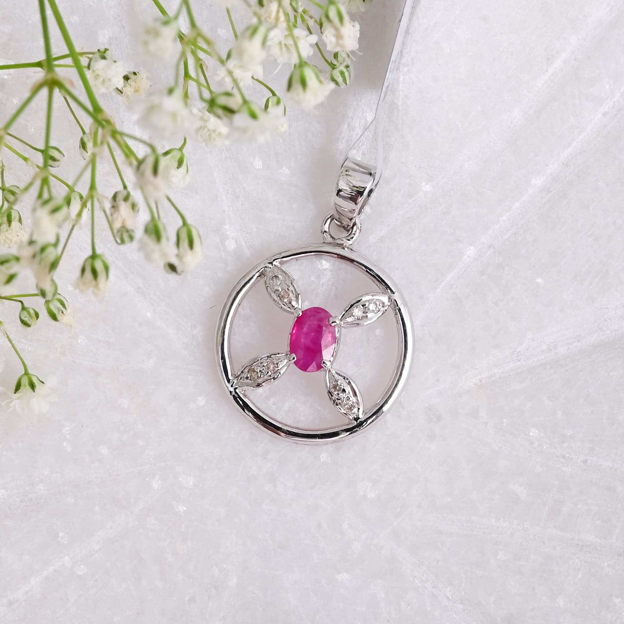 Blossom Halo Ruby Pendant