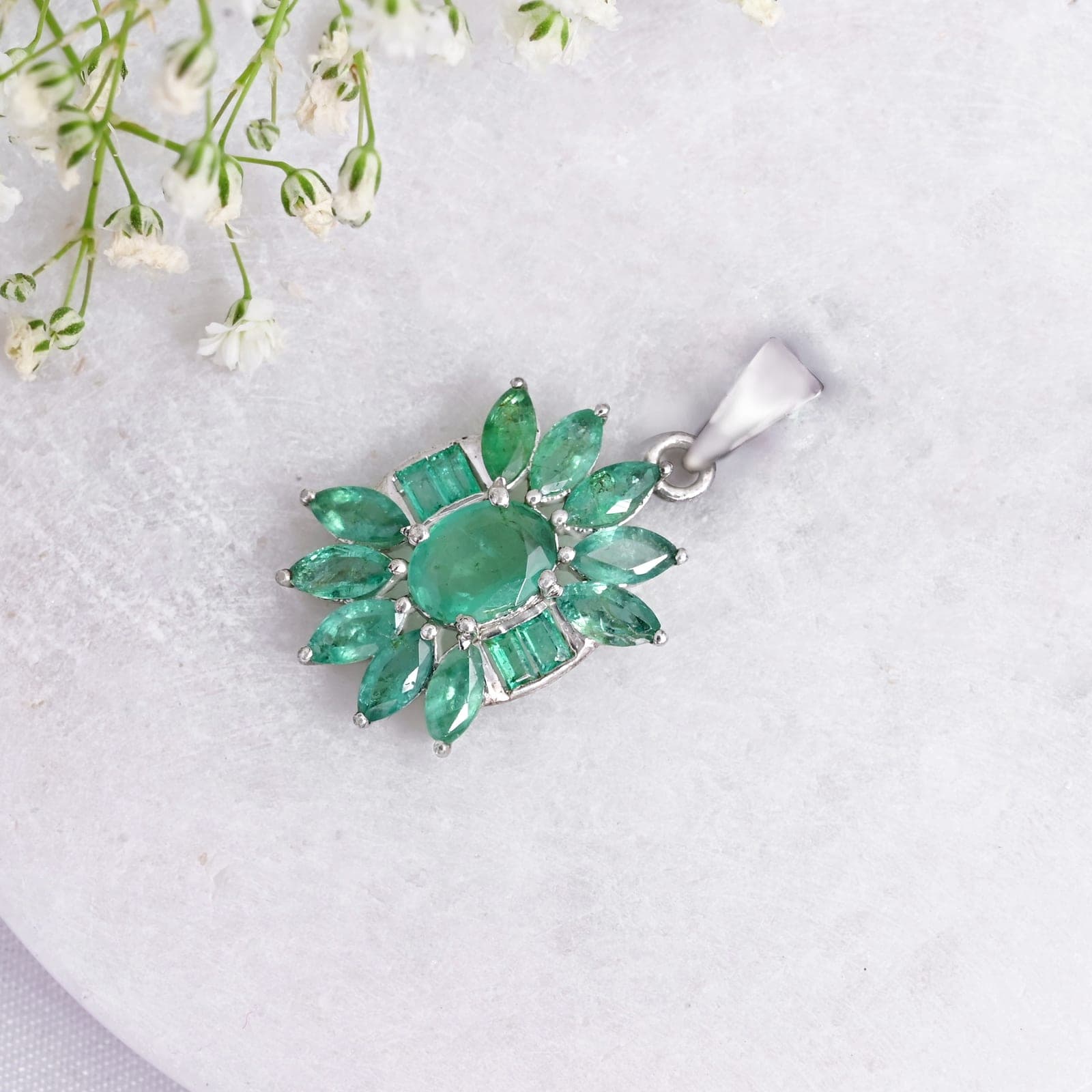 Verdant Bloom Emerald Pendant