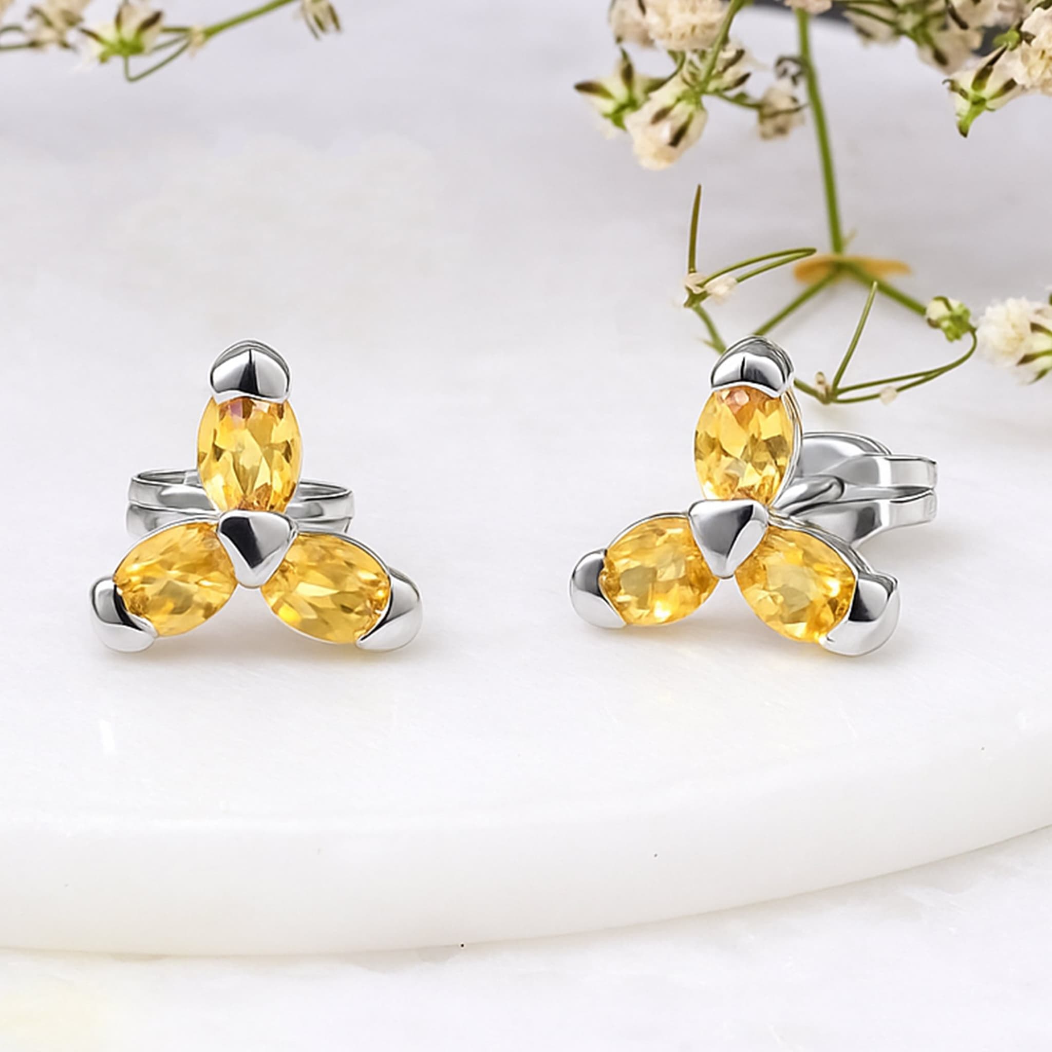 Sunlit Trio Yellow Sapphire Stud Earrings