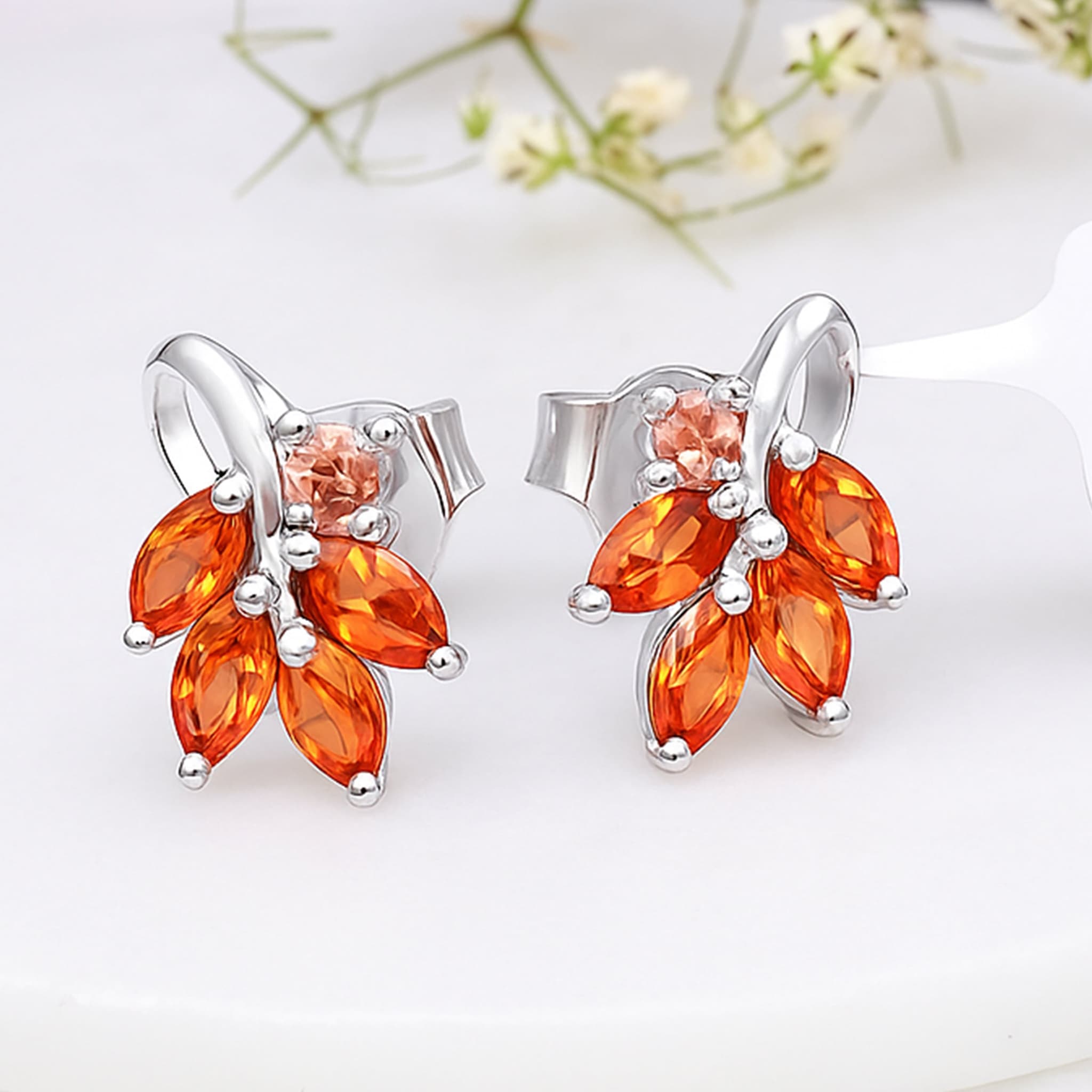 Flame Petal Orange Sapphire Stud Earrings