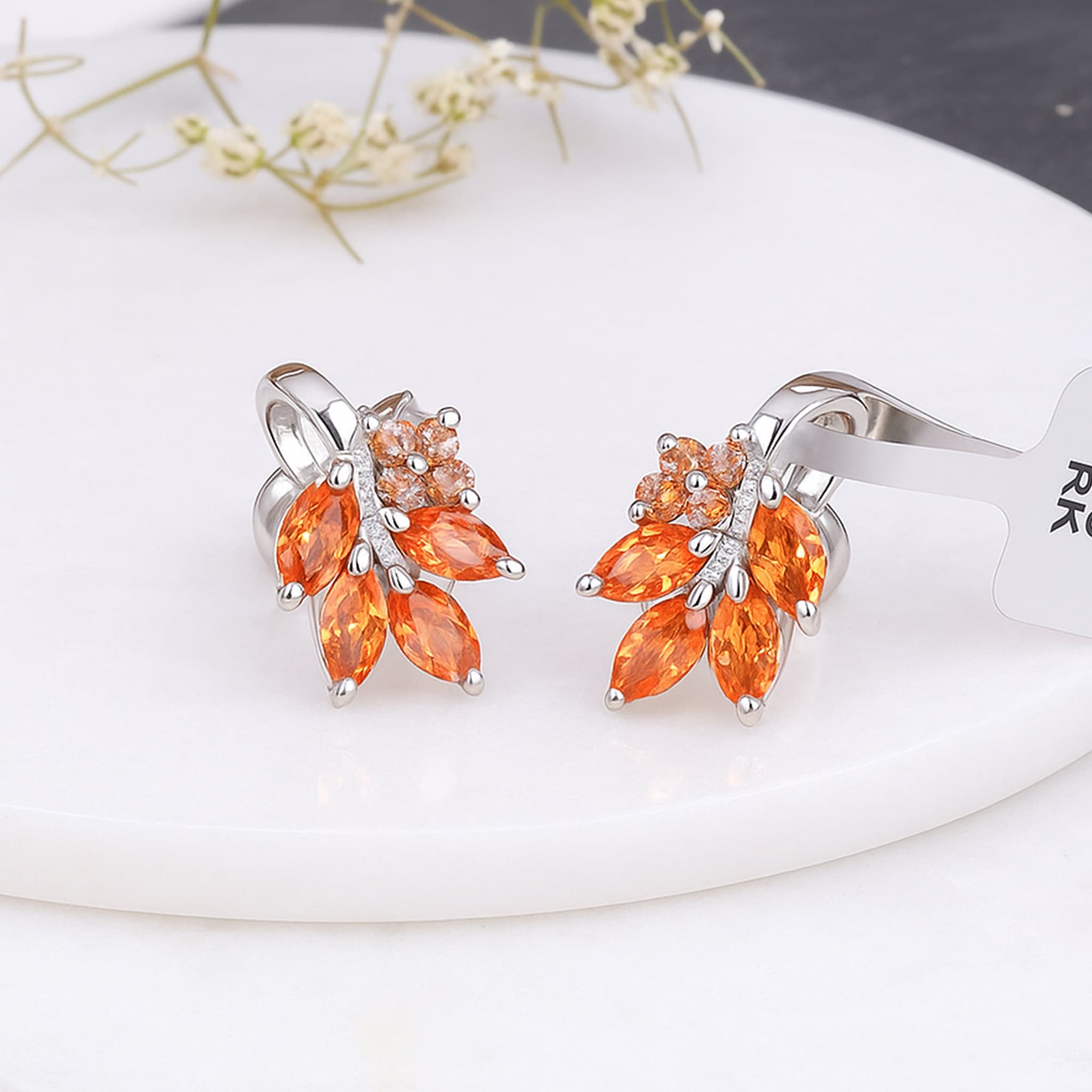 Flame Petal Orange Sapphire Stud Earrings alternate view