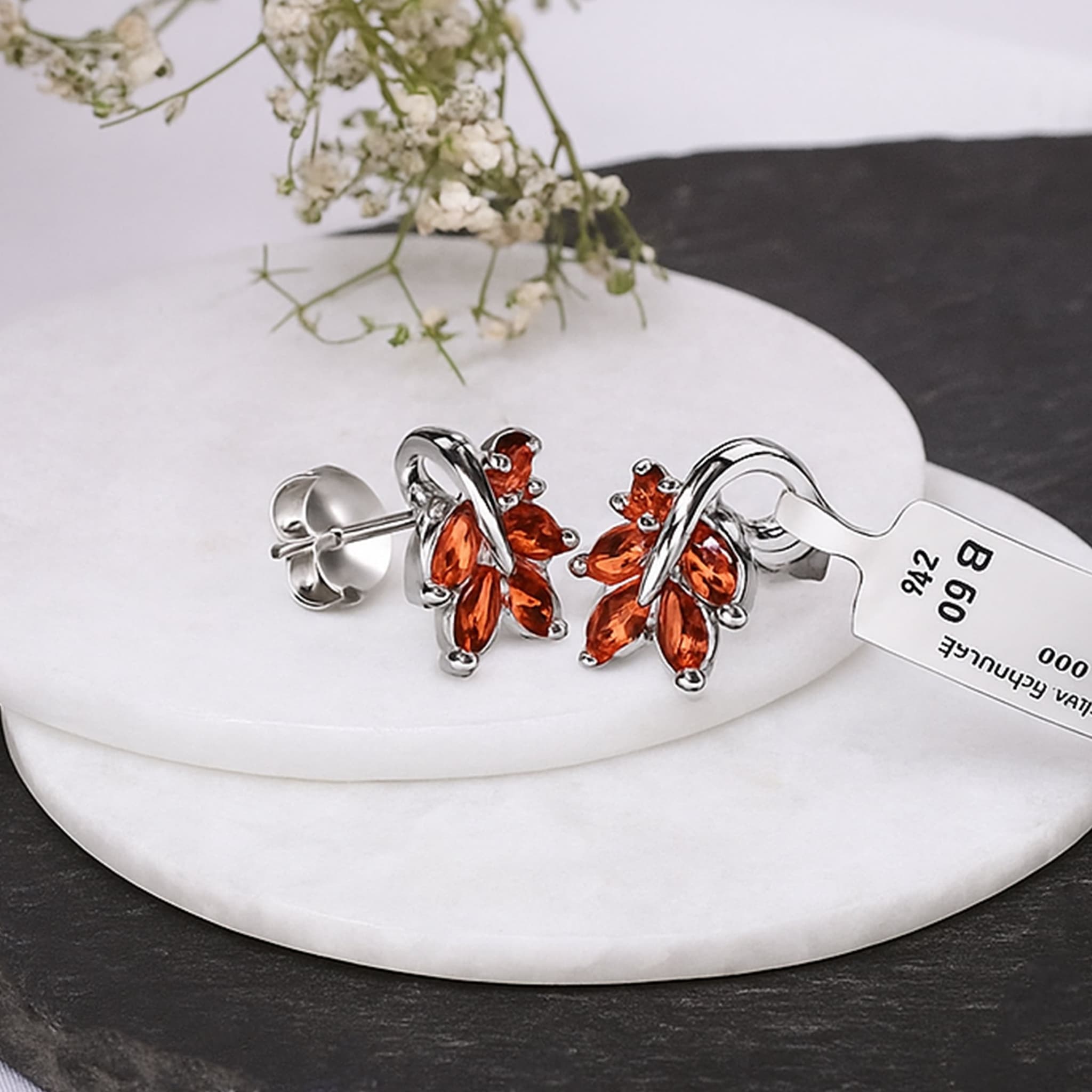 Flame Petal Orange Sapphire Stud Earrings
