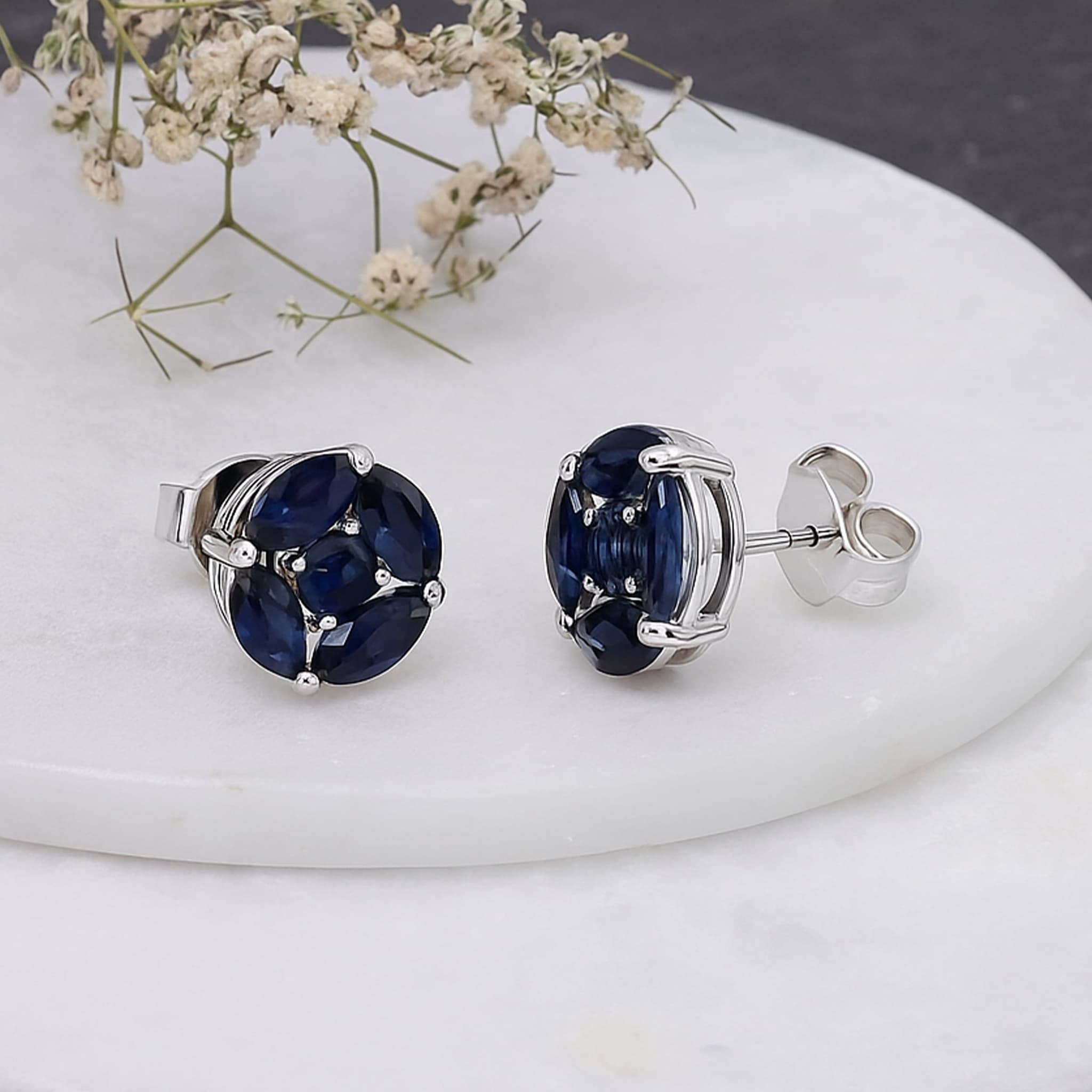 Midnight Bloom Blue Sapphire Stud Earrings alternate view