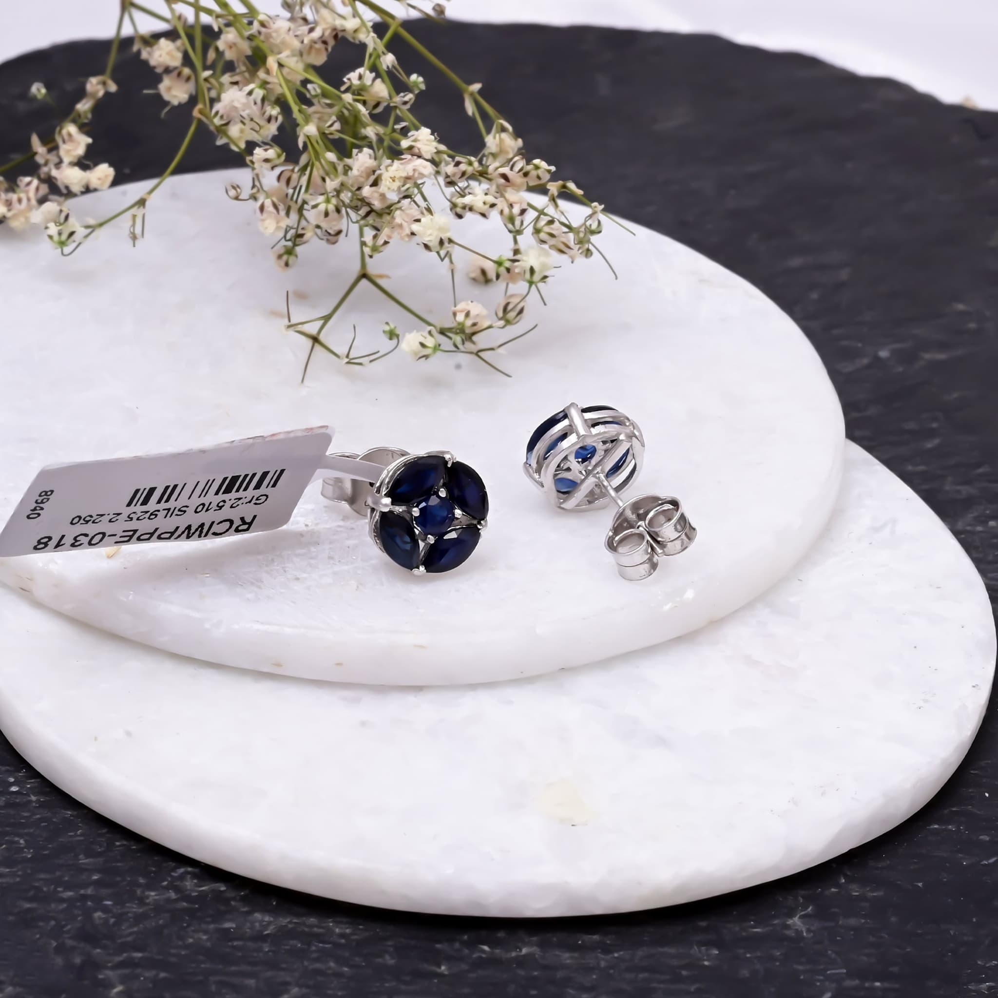 Midnight Bloom Blue Sapphire Stud Earrings