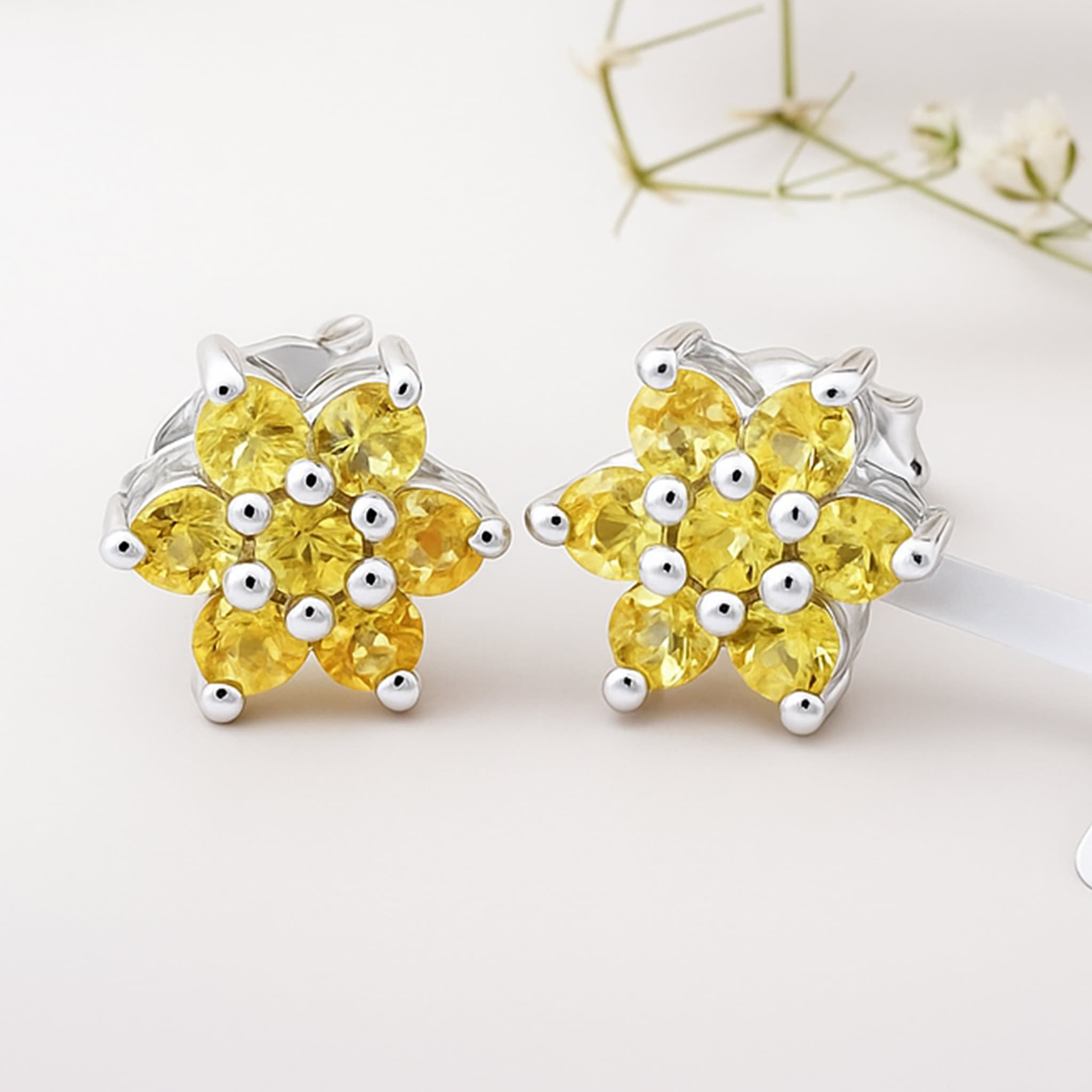 Golden Bloom Yellow Sapphire Stud Earrings