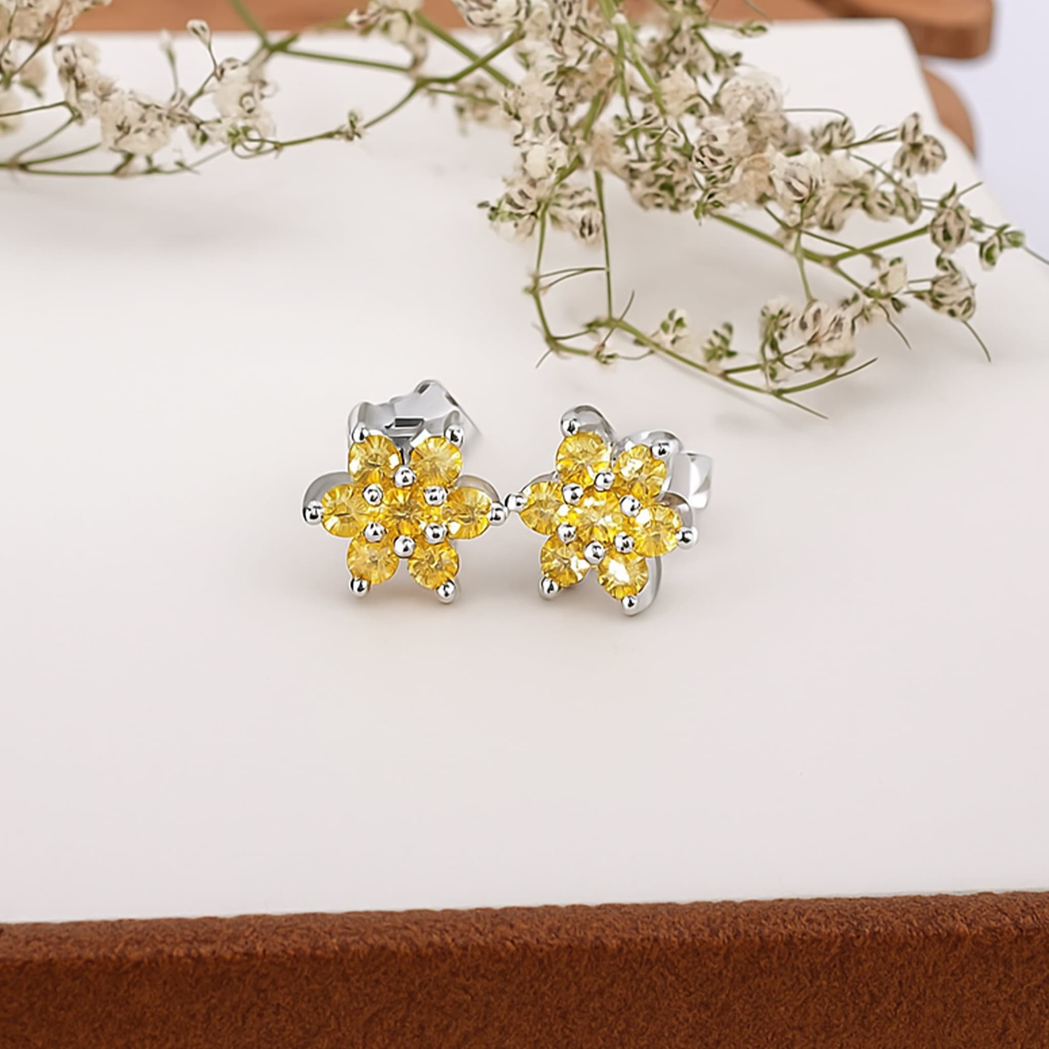 Golden Bloom Yellow Sapphire Stud Earrings alternate view