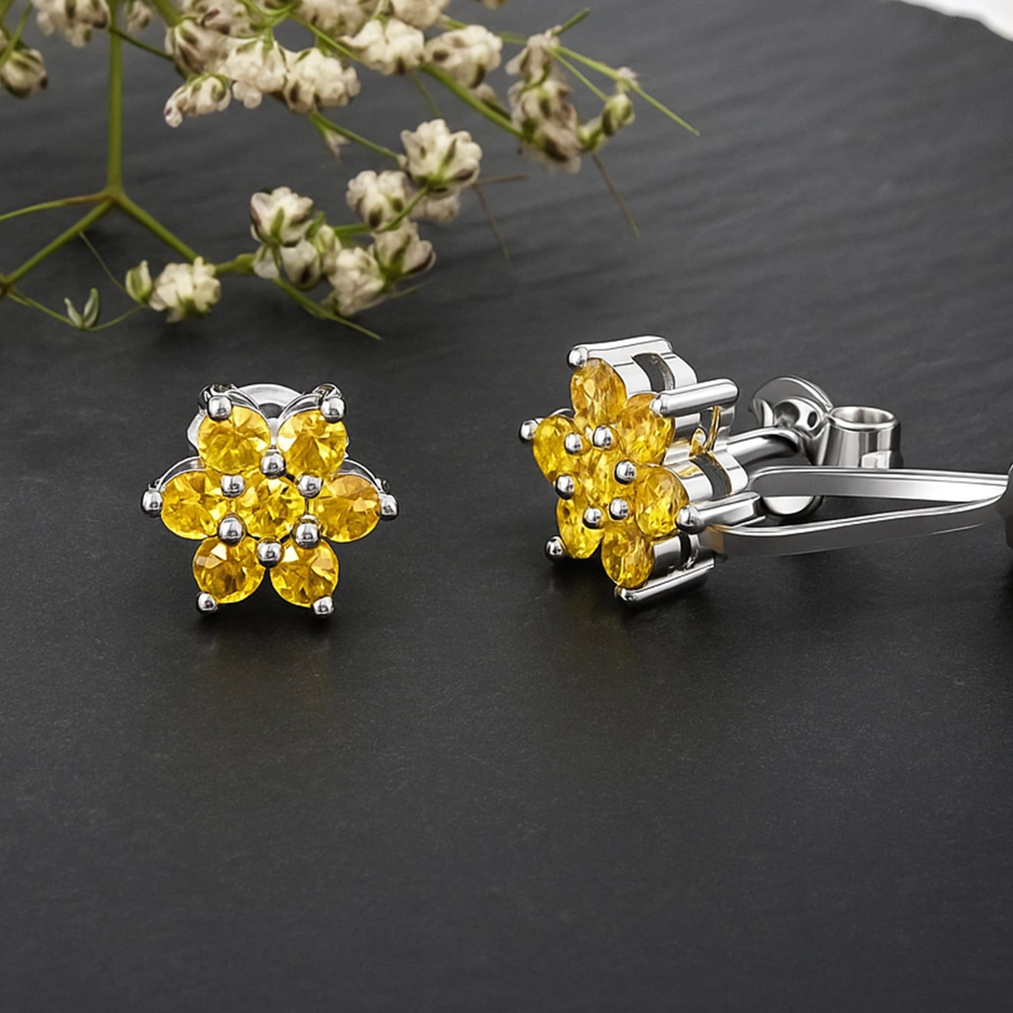 Golden Bloom Yellow Sapphire Stud Earrings