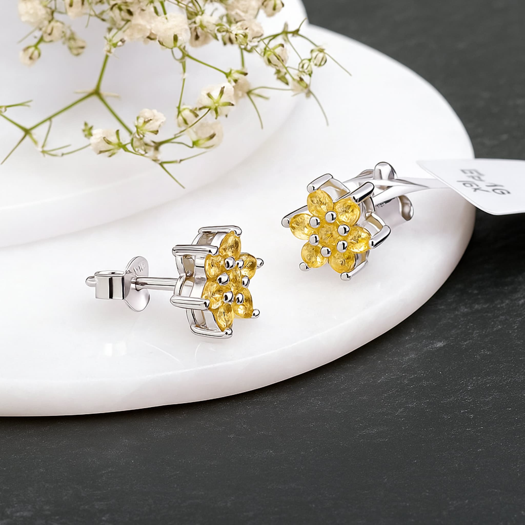 Golden Bloom Yellow Sapphire Stud Earrings