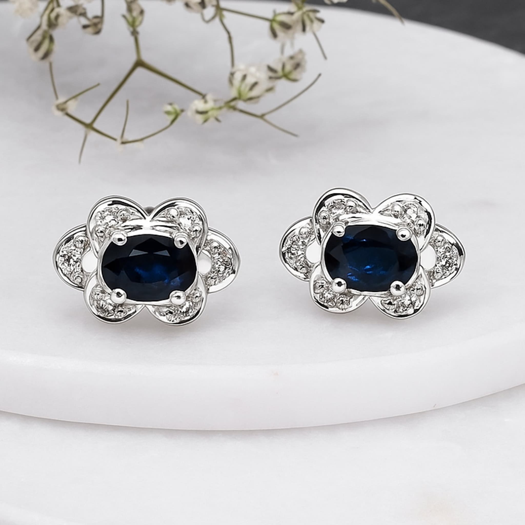 Royal Bloom Blue Sapphire & Diamond Accent Stud Earrings