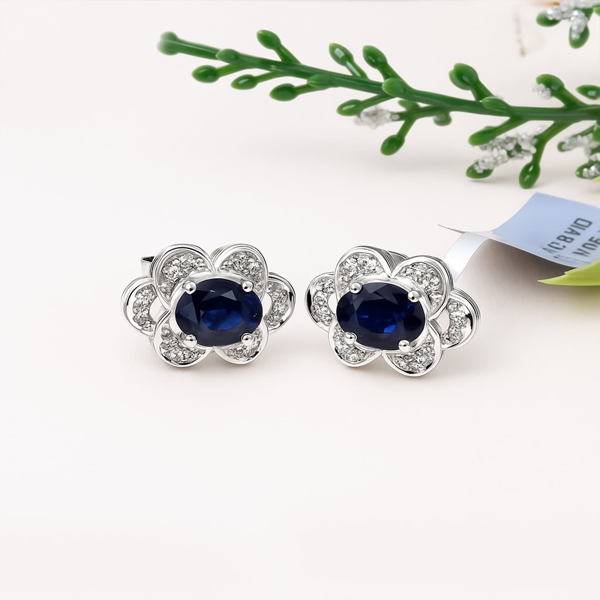 Royal Bloom Blue Sapphire & Diamond Accent Stud Earrings alternate view