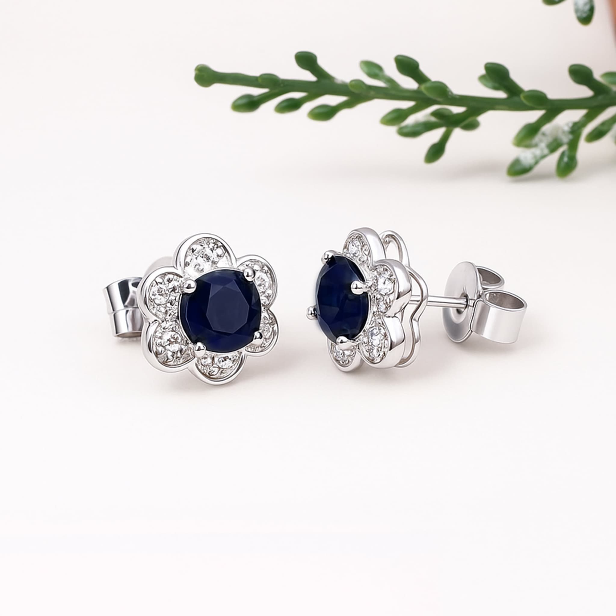 Royal Bloom Blue Sapphire & Diamond Accent Stud Earrings