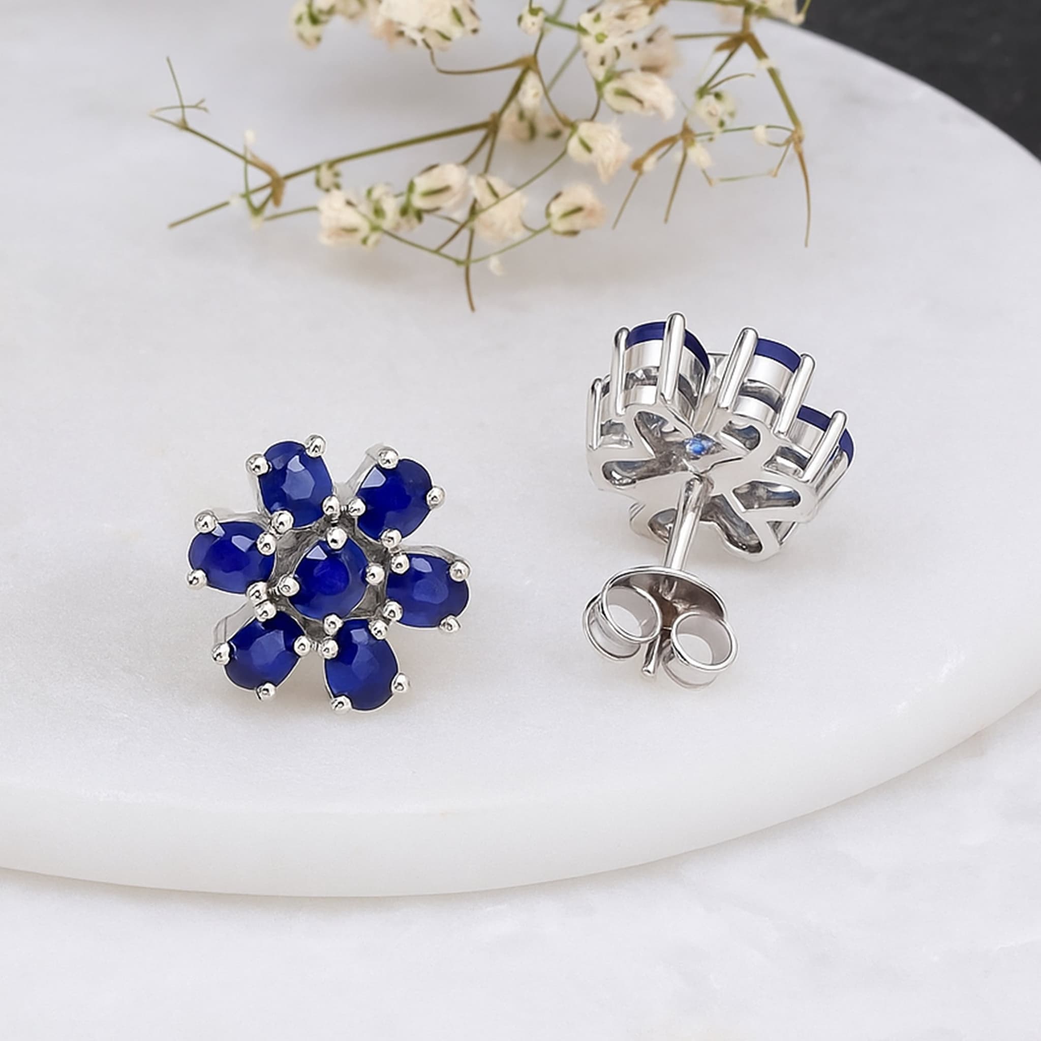 Celestial Bloom Blue Sapphire & Diamond Accent Stud Earrings