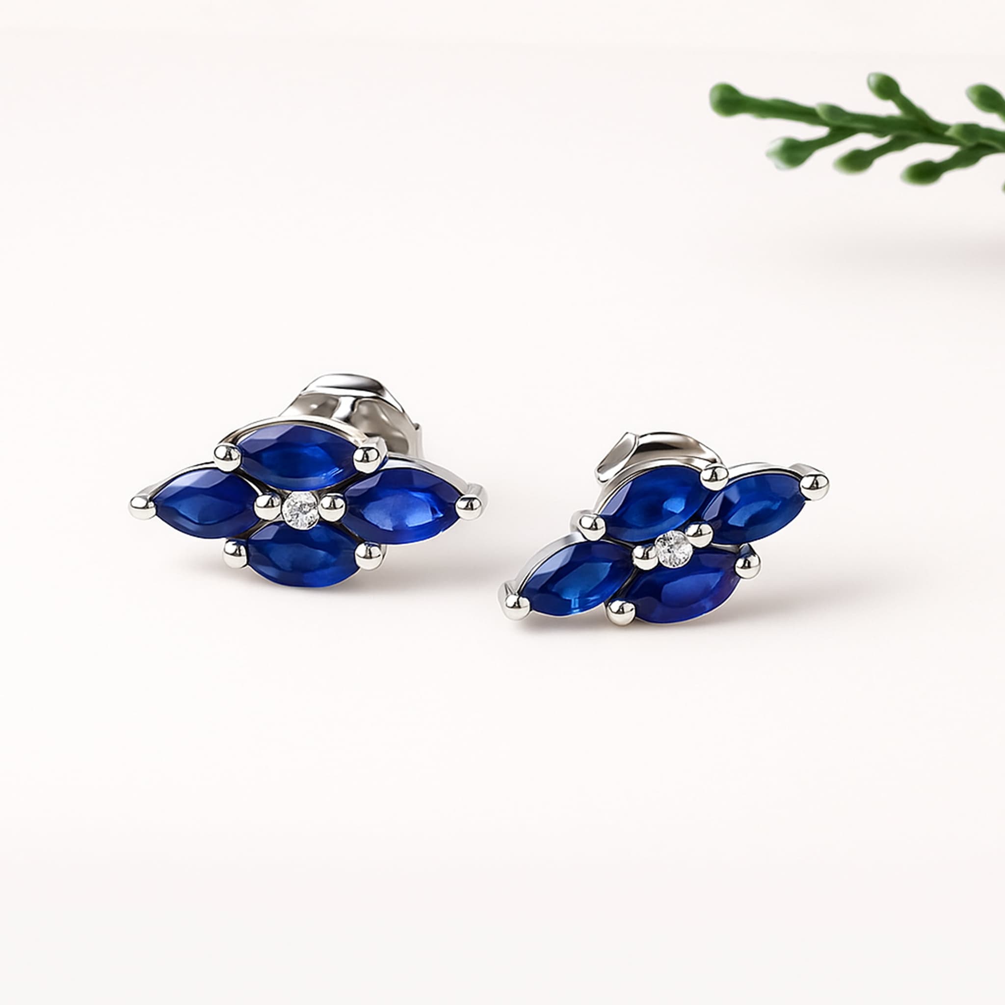 Midnight Petal Blue Sapphire & Diamond Accent Stud Earrings alternate view