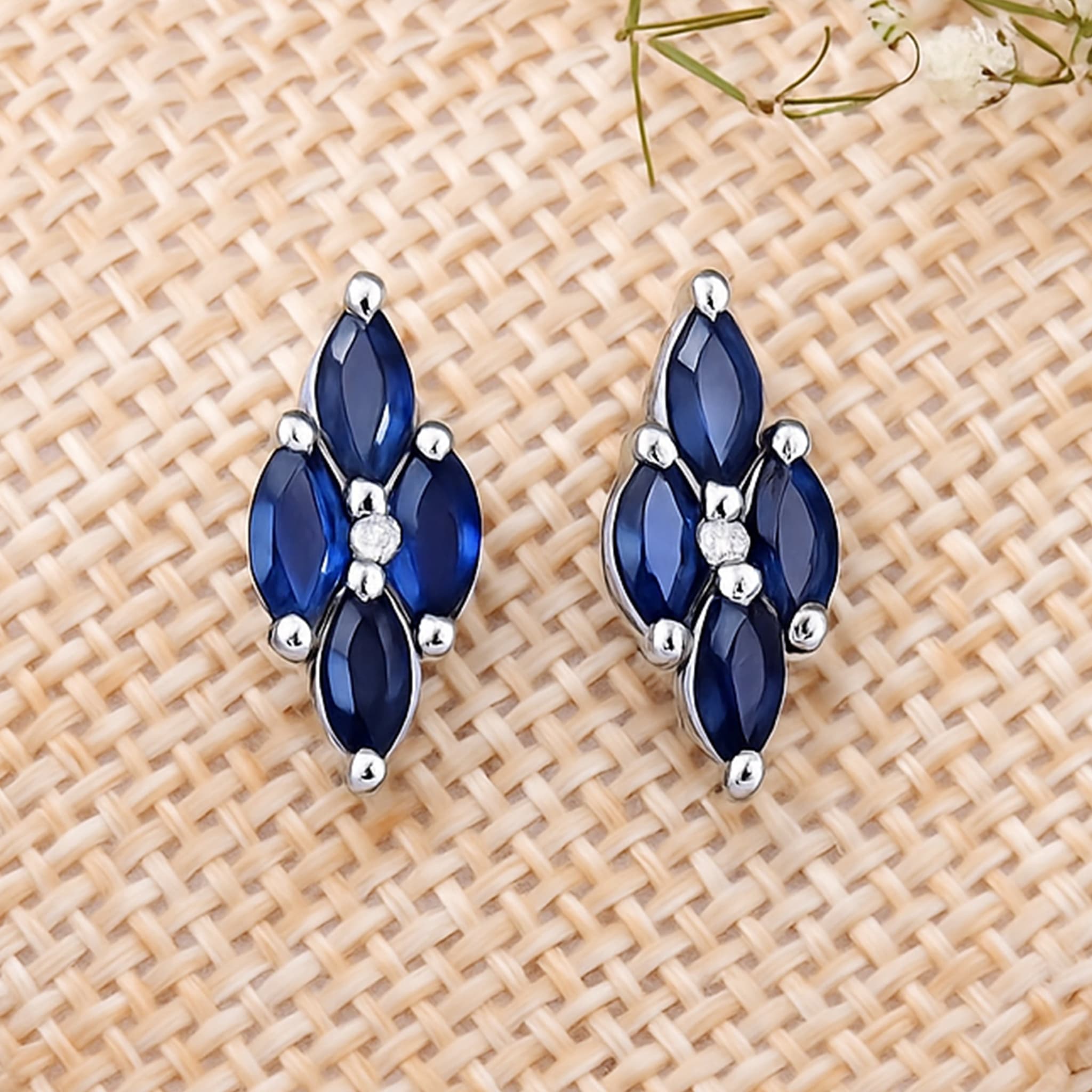 Midnight Petal Blue Sapphire & Diamond Accent Stud Earrings