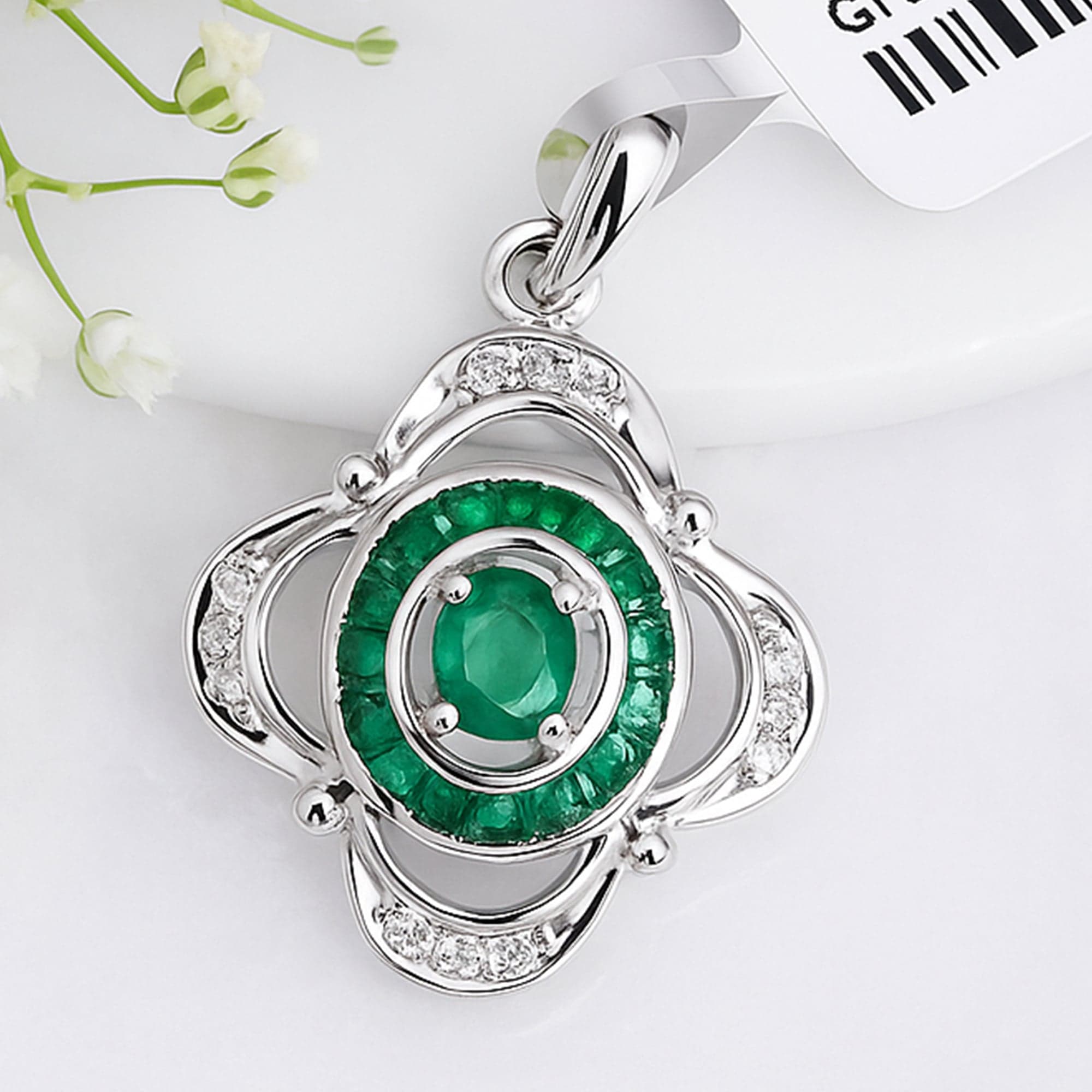 Emerald Bloom Halo Pendant