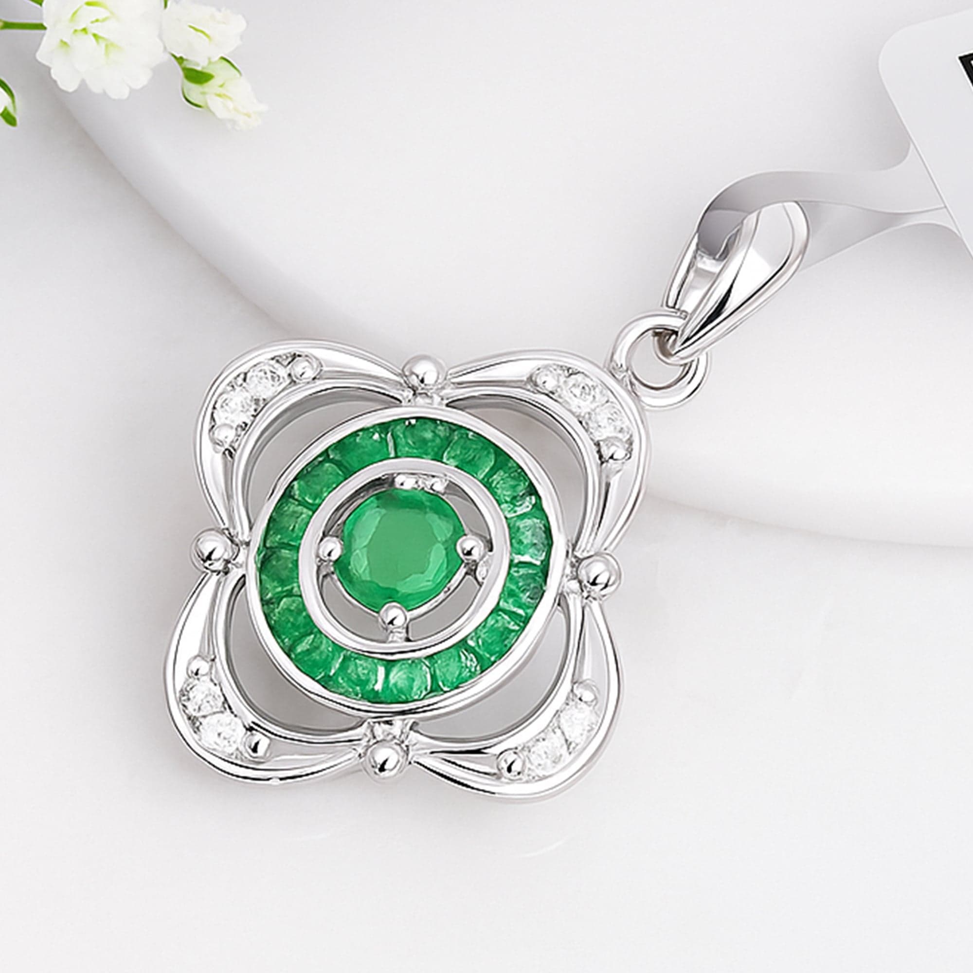 Emerald Bloom Halo Pendant alternate view