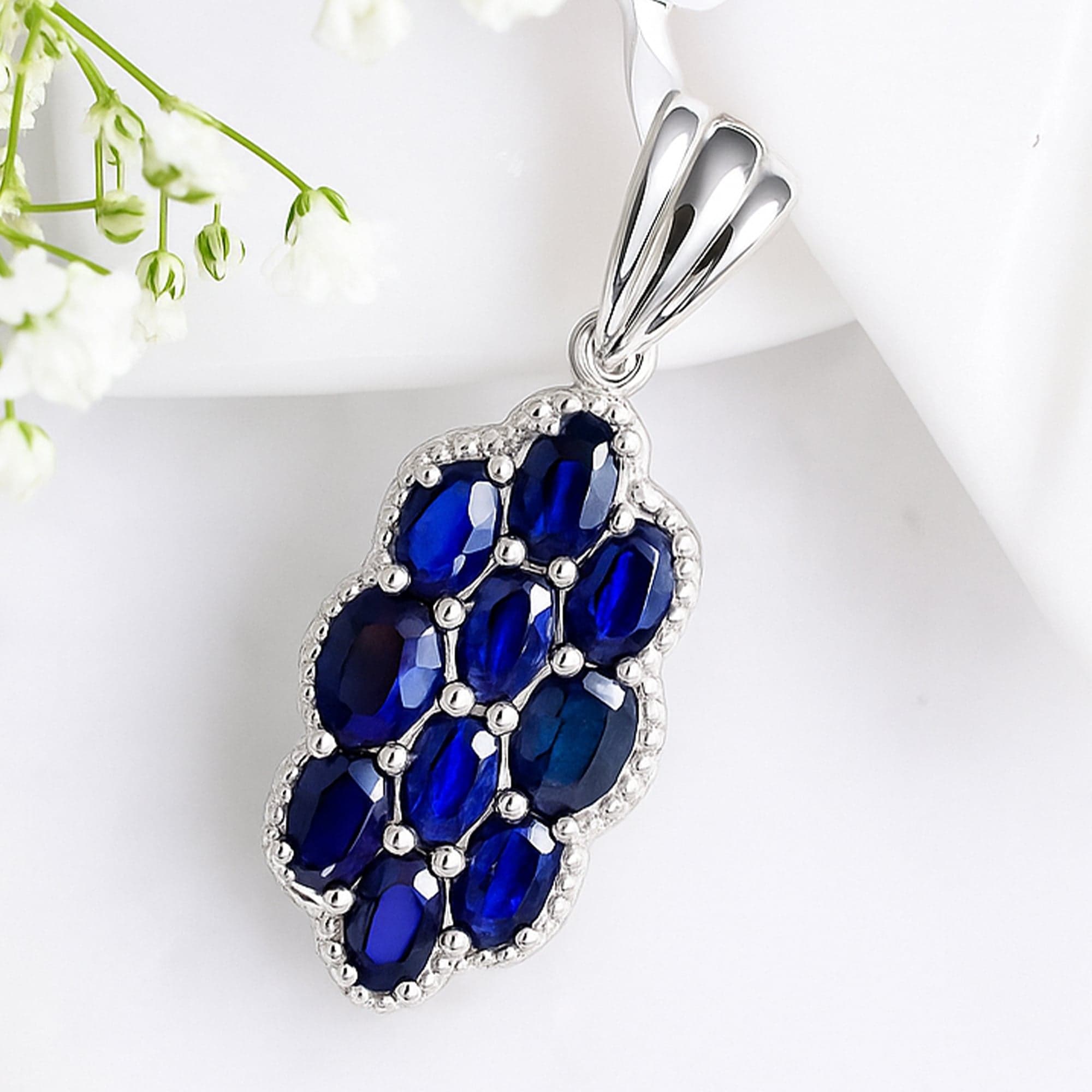 Royal Blue Sapphire Cluster Pendant