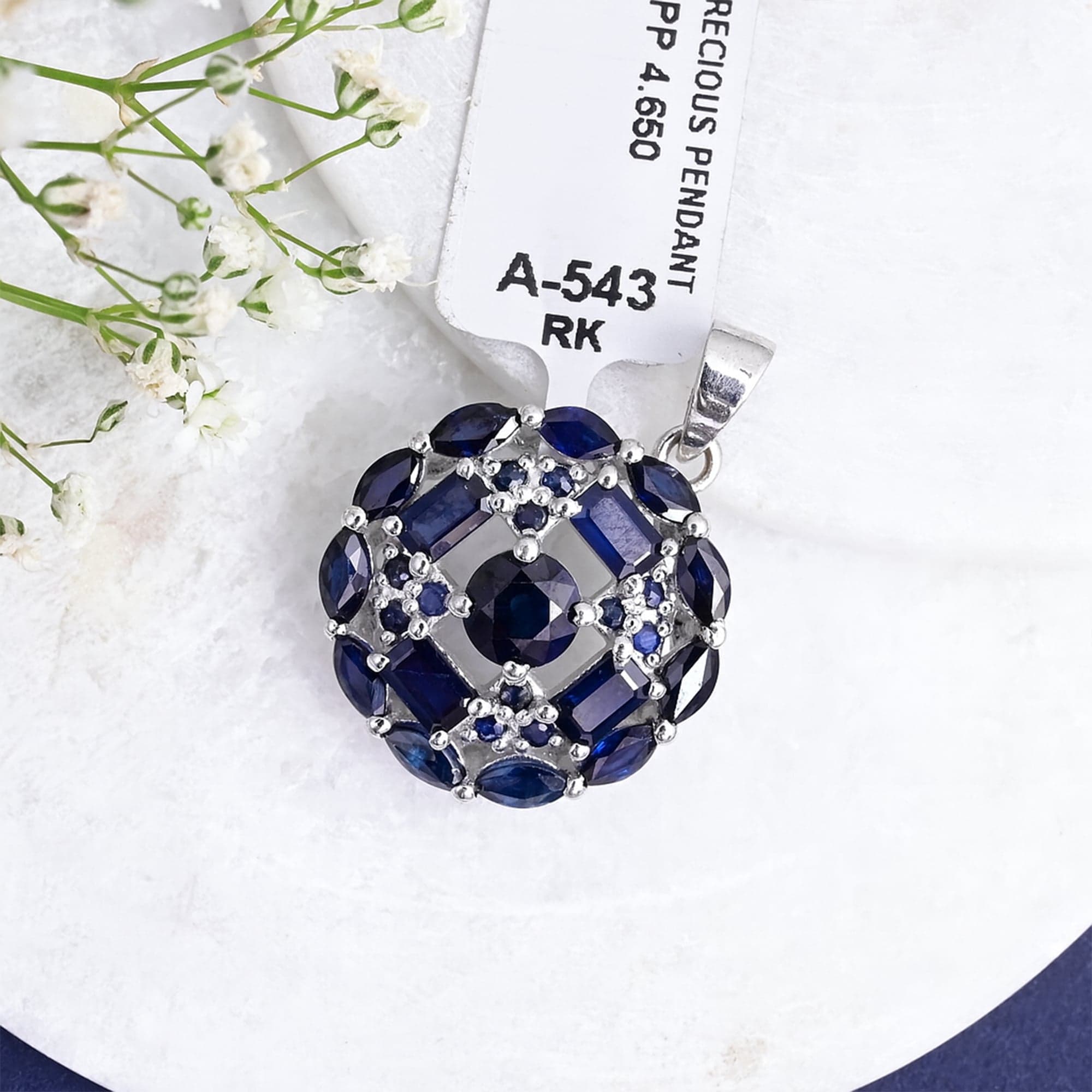 Royal Blue Sapphire Halo Pendant with Chain alternate view
