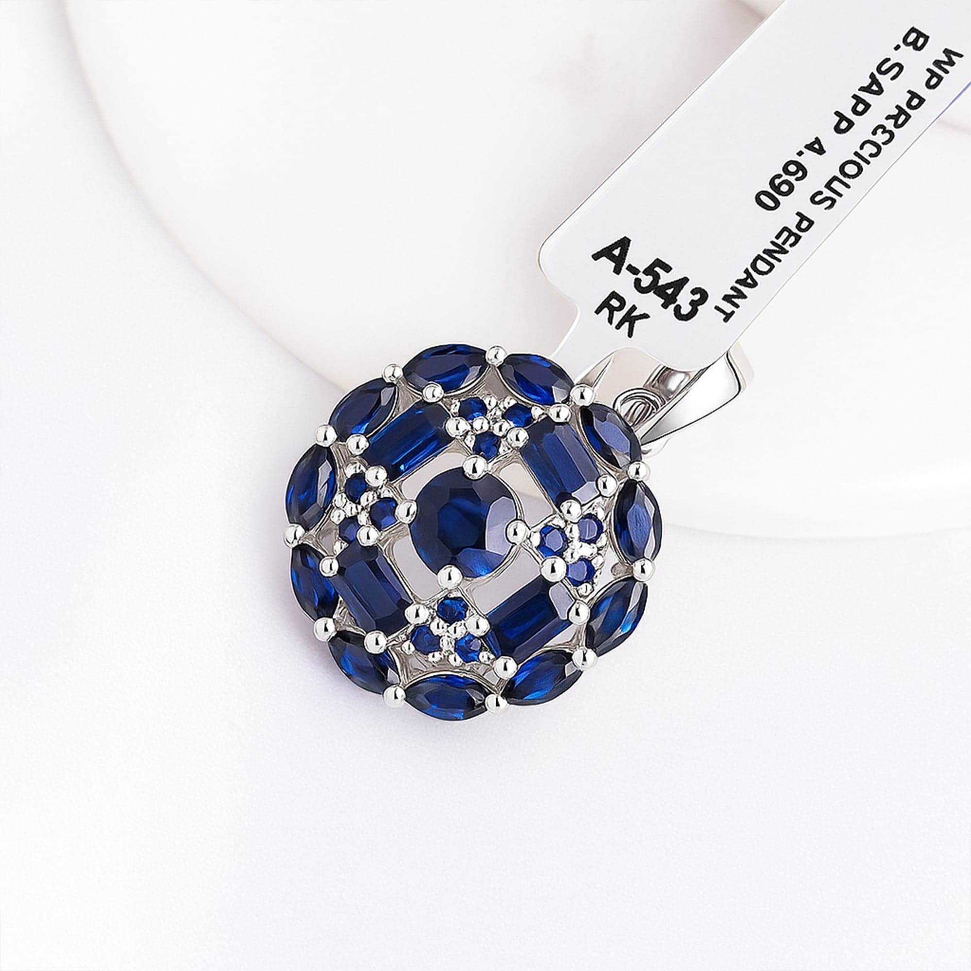 Royal Blue Sapphire Halo Pendant with Chain