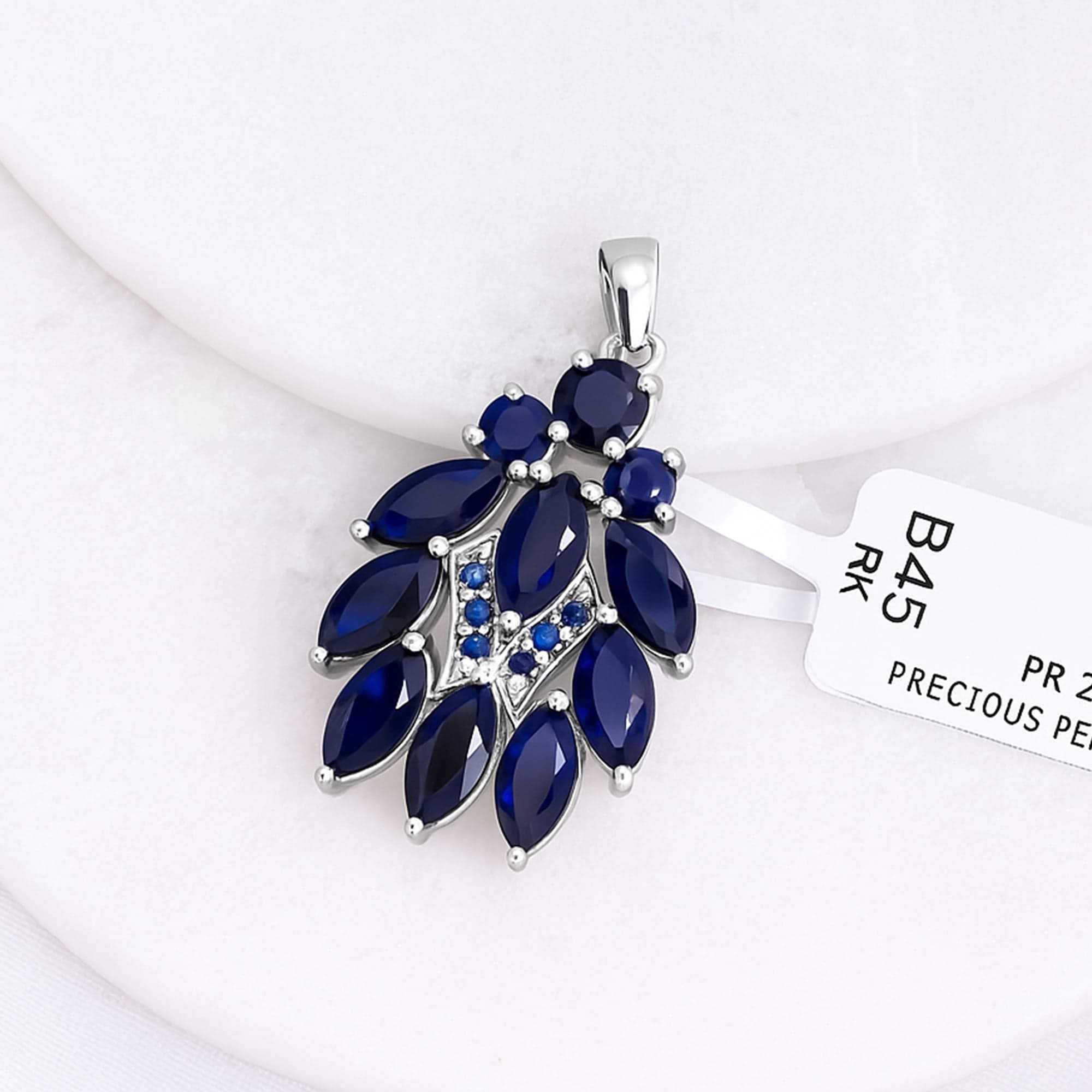 Royal Blue Sapphire Drop Pendant with Chain
