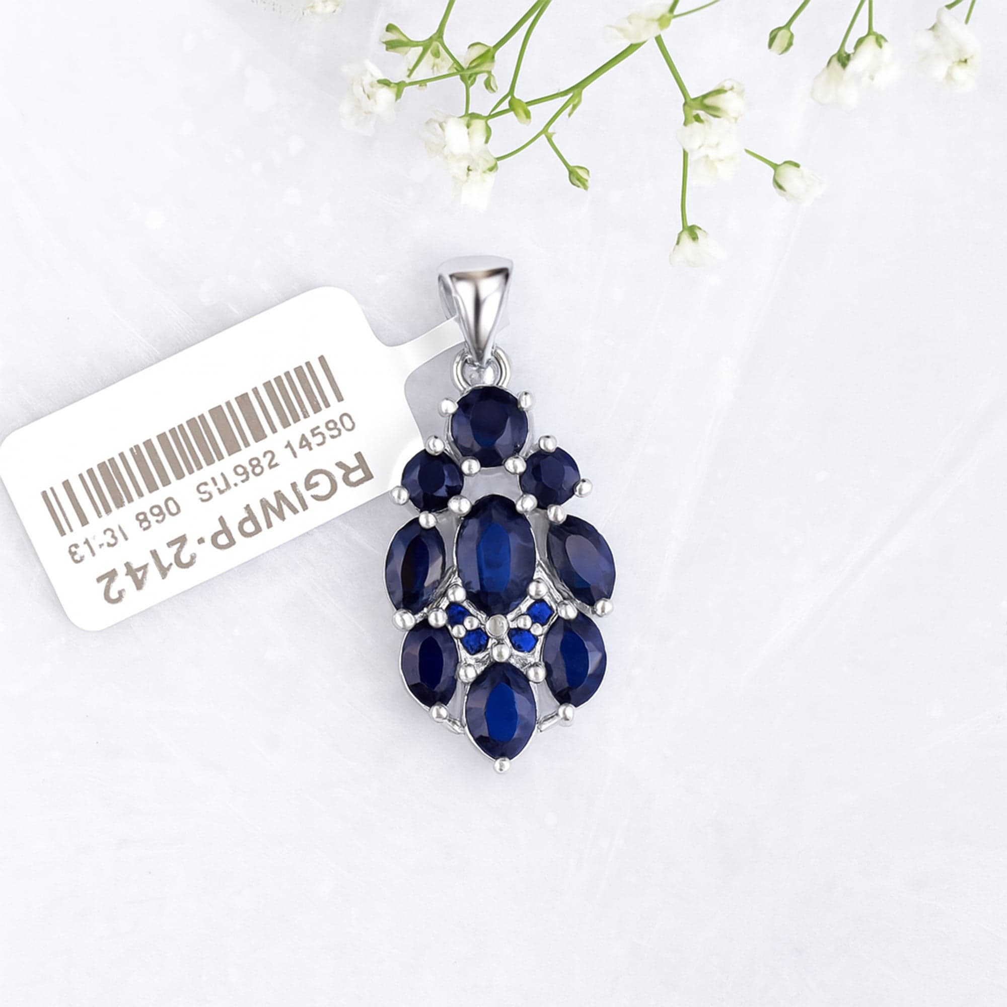 Royal Blue Sapphire Drop Pendant with Chain alternate view