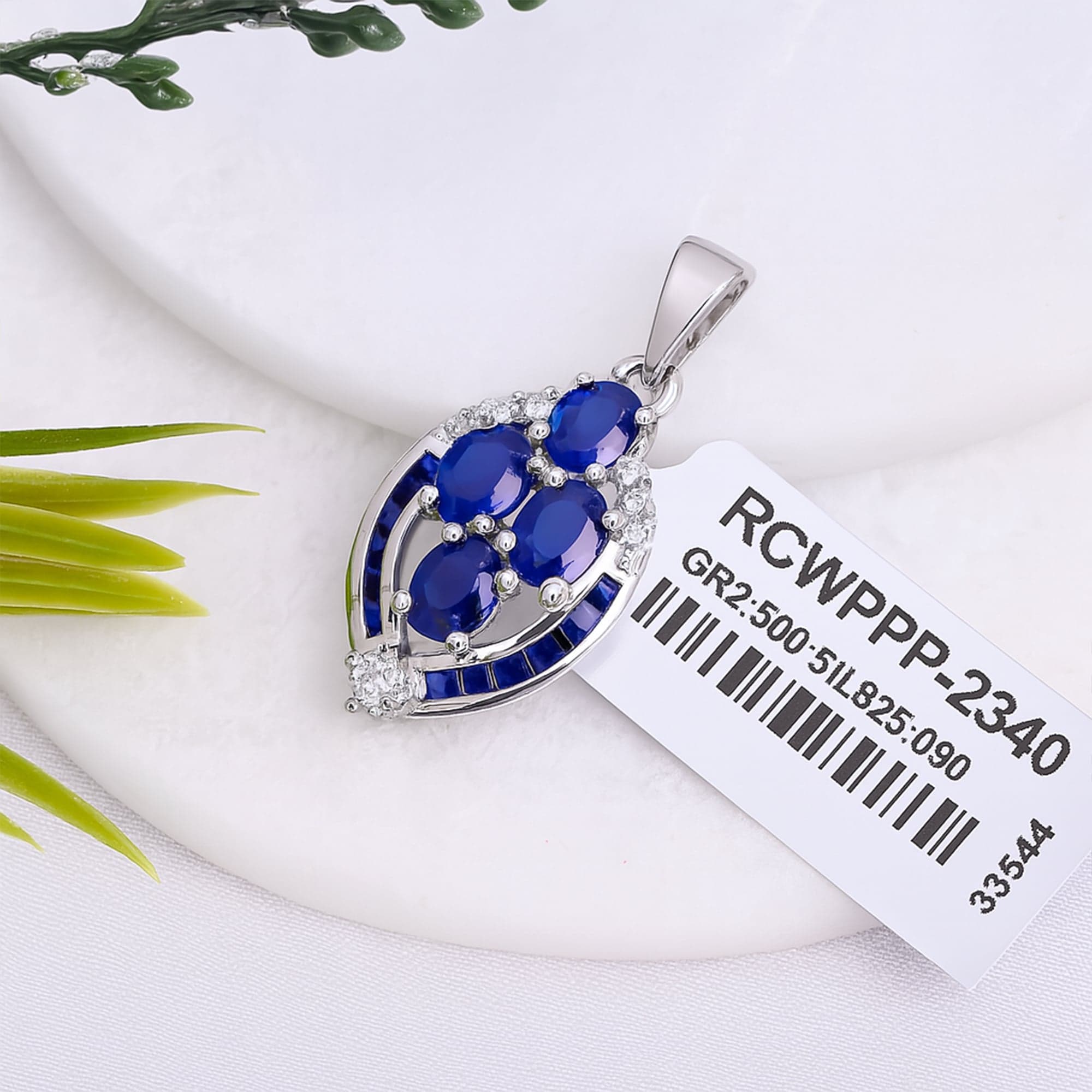 Blue Sapphire Leaf Pendant with Chain alternate view