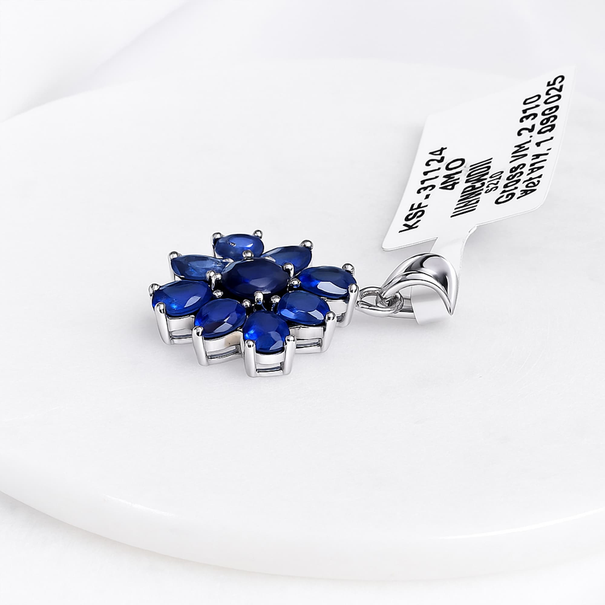 Blue Sapphire Floral Blossom Pendant