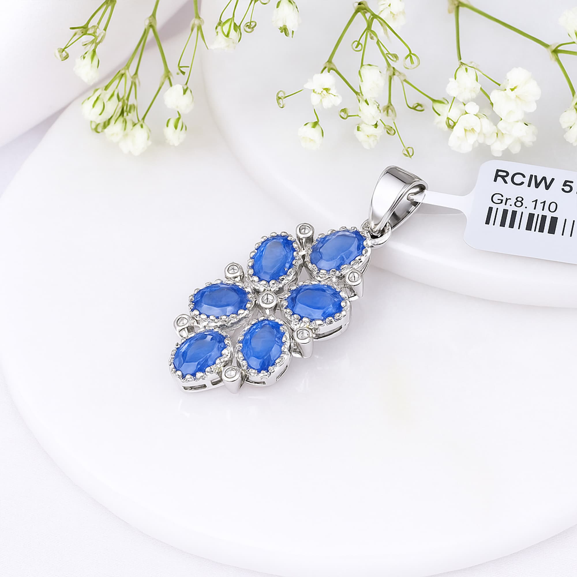 Blue Sapphire Diamond Floral Pendant