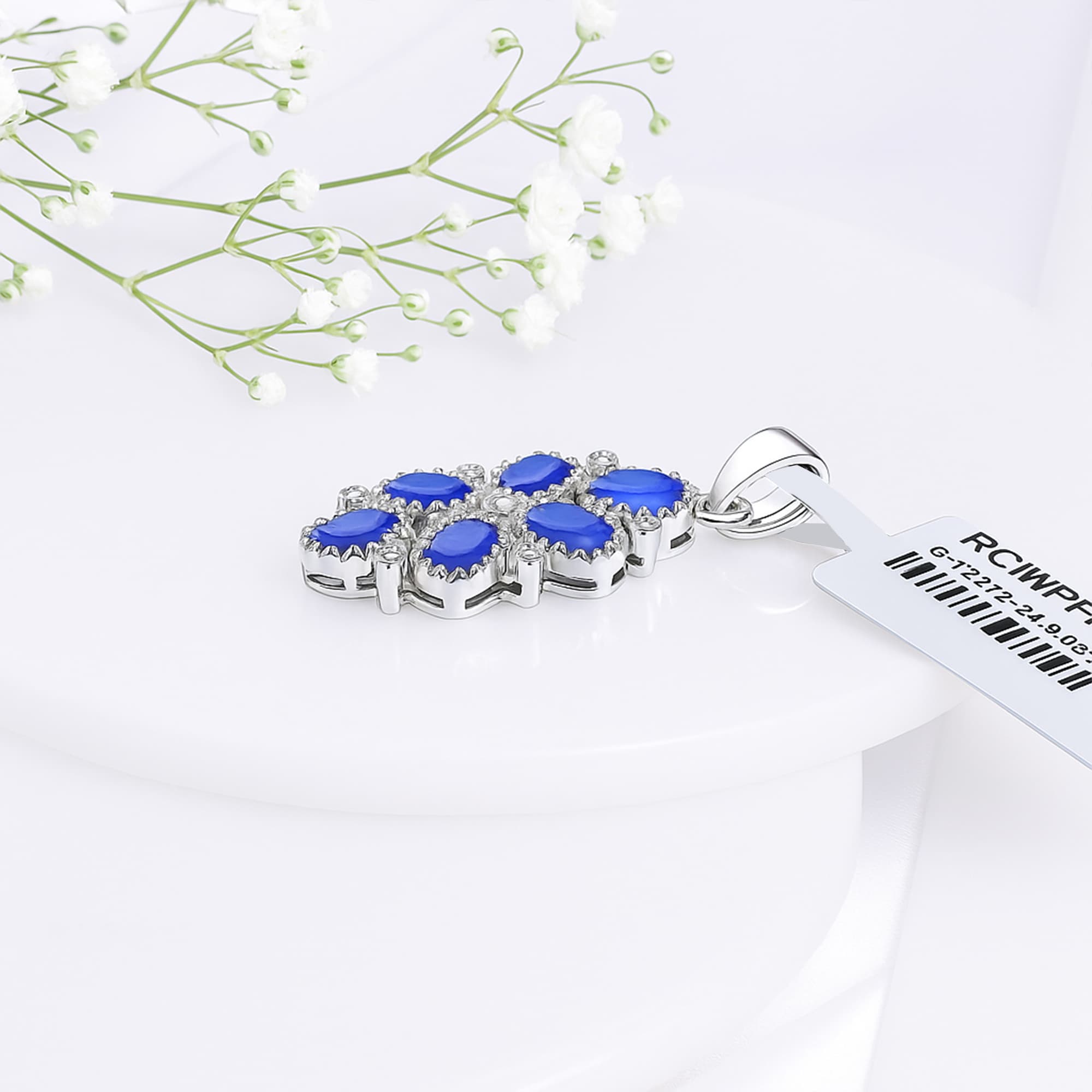 Blue Sapphire Diamond Floral Pendant