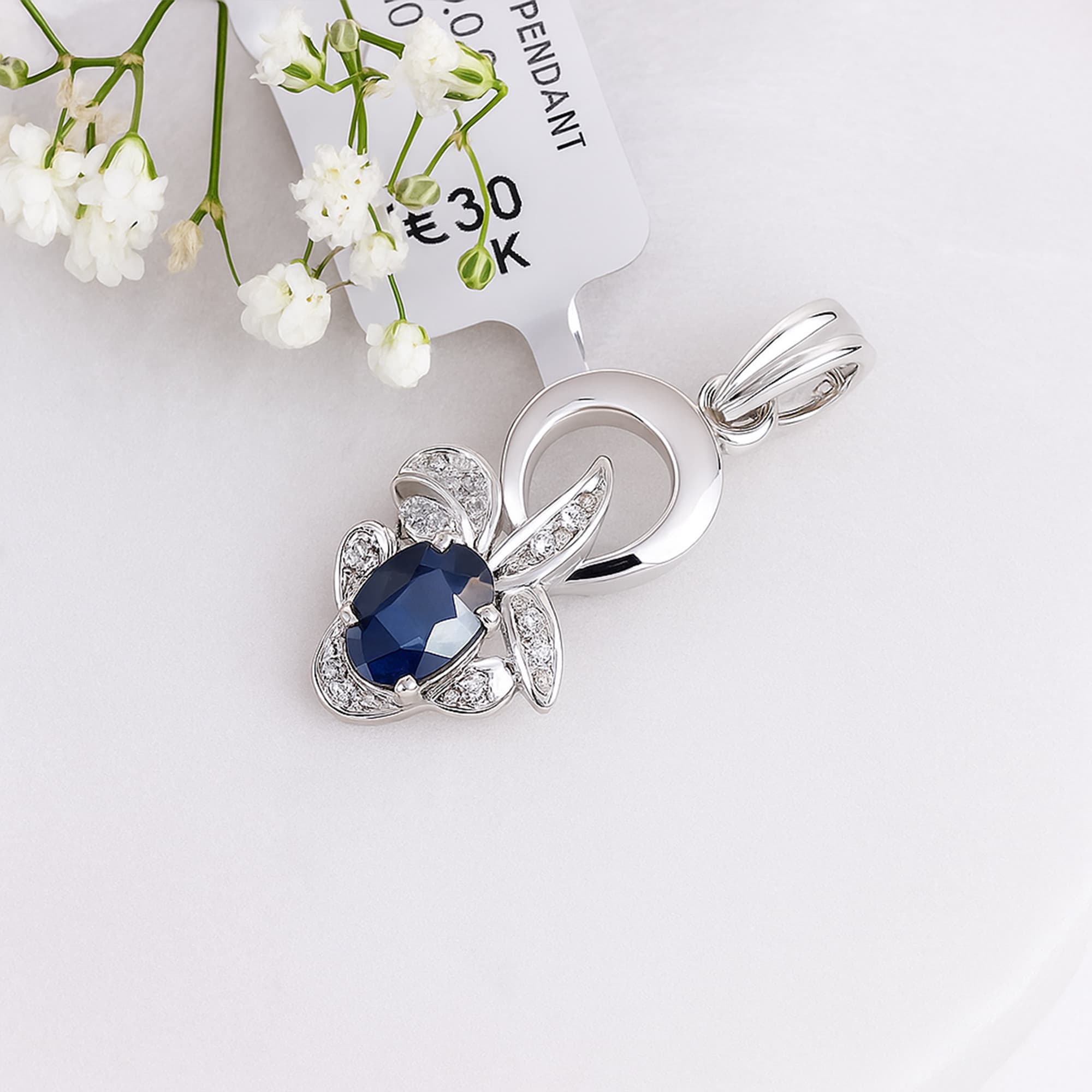Sapphire Diamond Floral Twist Pendant