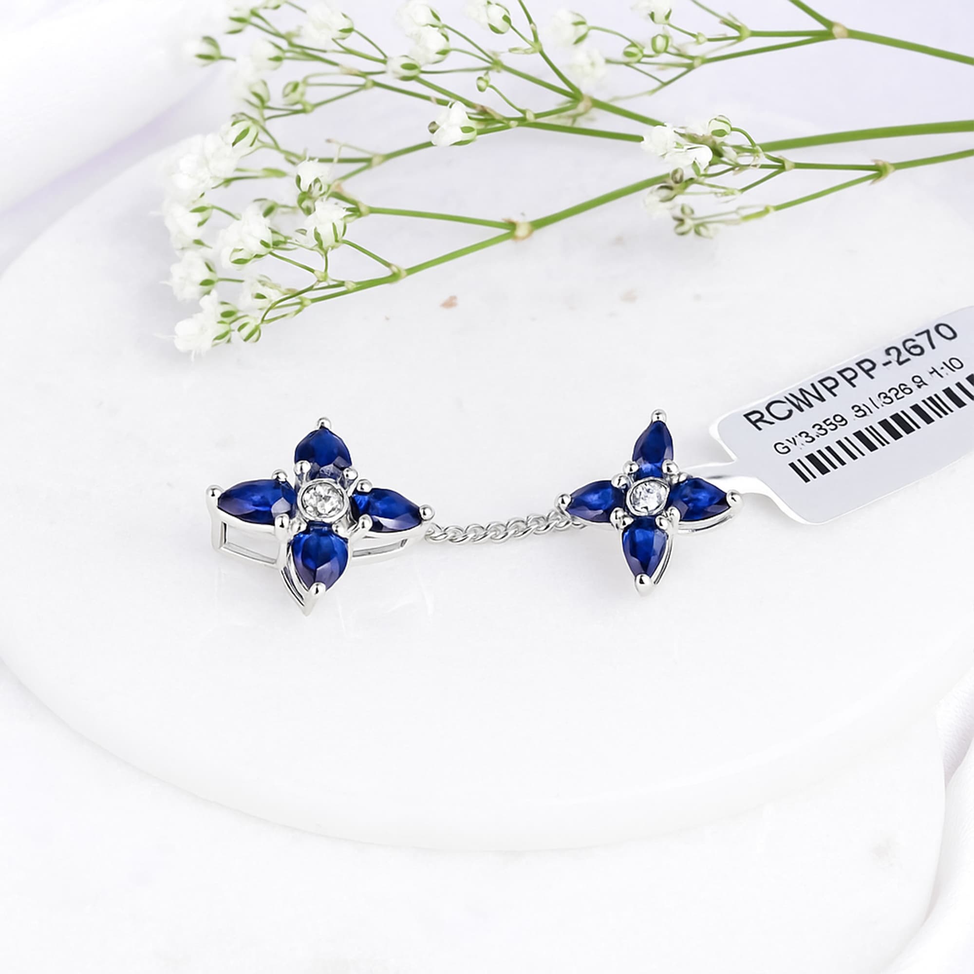 Blue Sapphire Floral Dangling Pendant