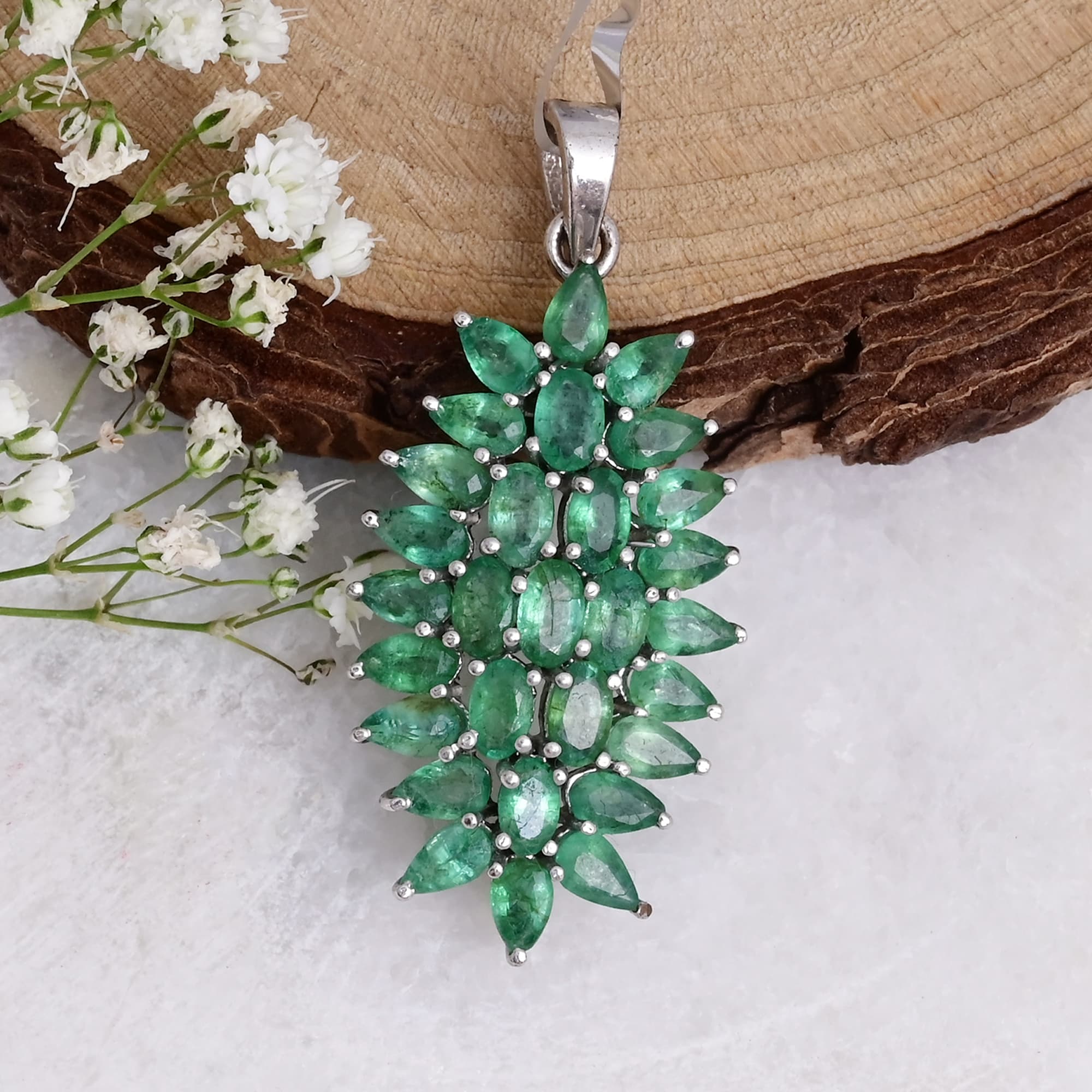 Emerald Cluster Vine Pendant Necklace