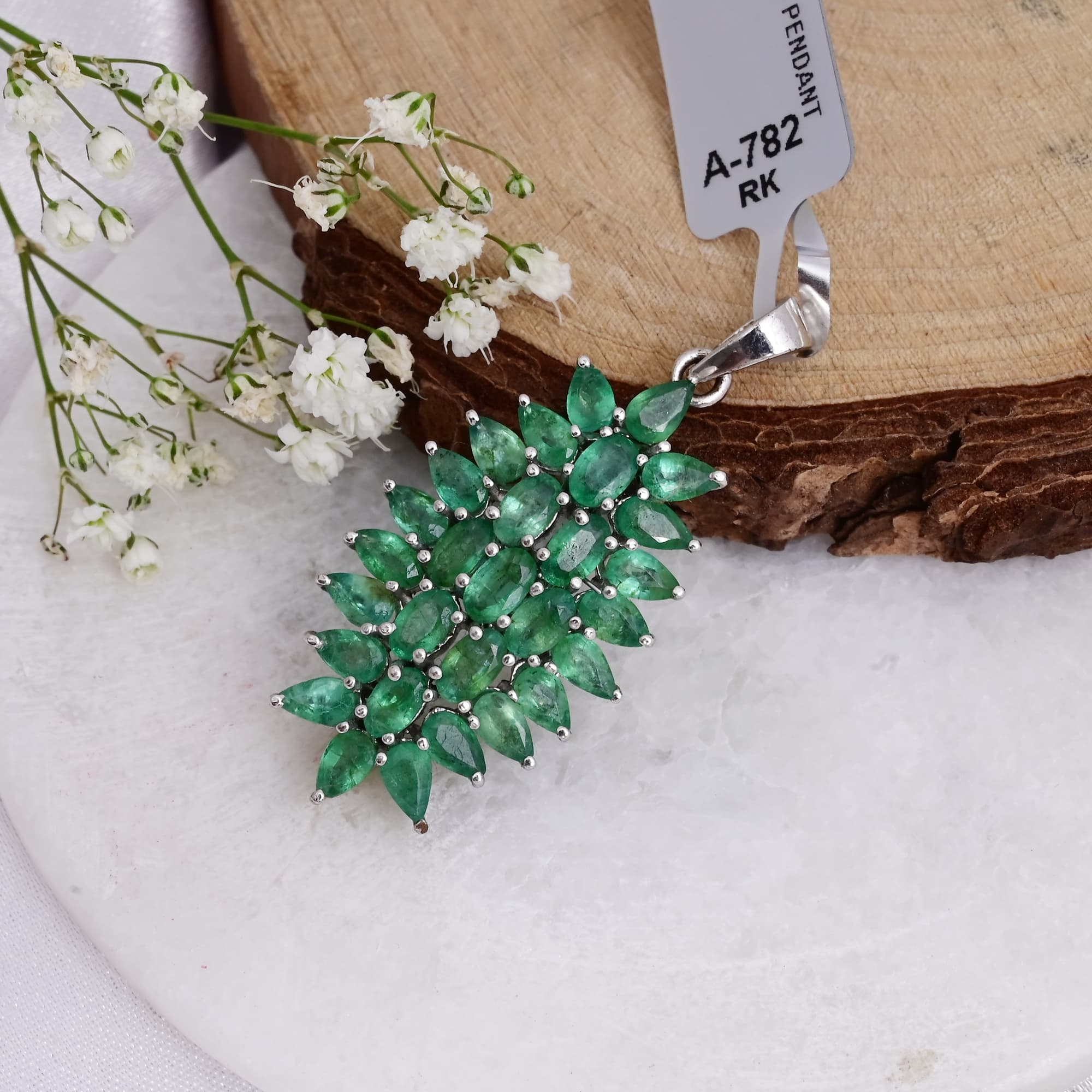 Emerald Cluster Vine Pendant Necklace