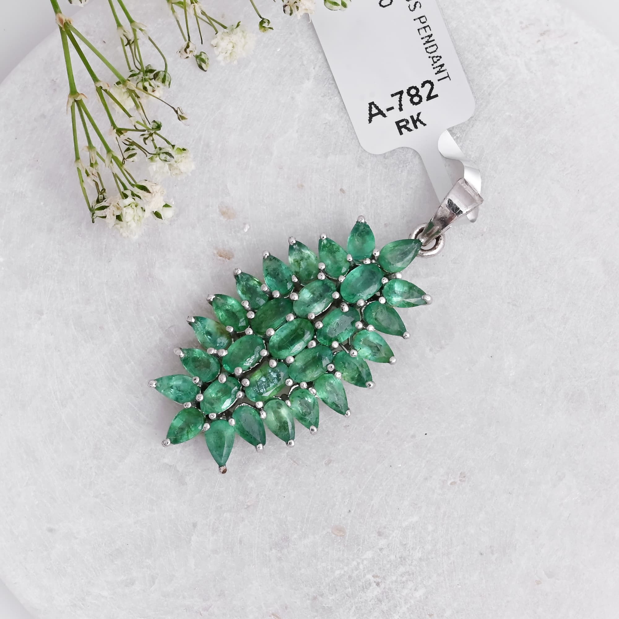 Emerald Cluster Vine Pendant Necklace