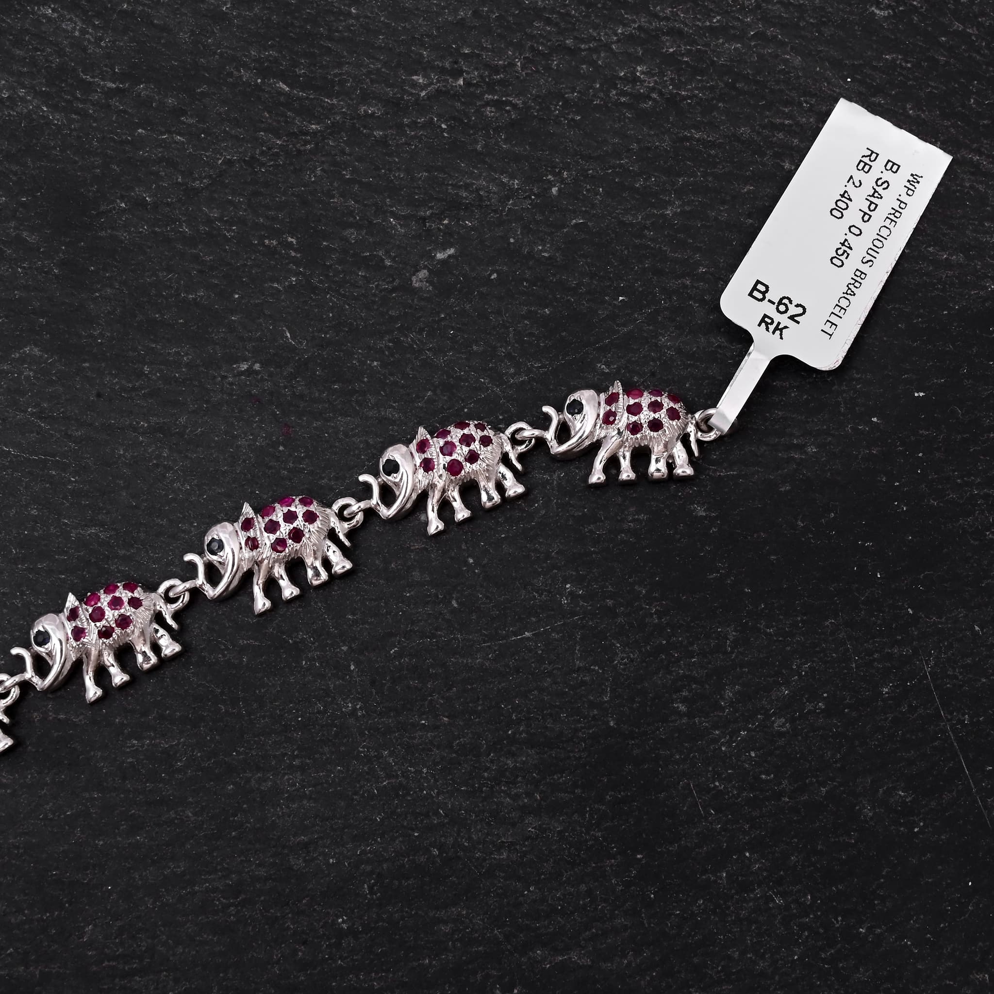 Royal Elephant Ruby Sapphire Charm Bracelet