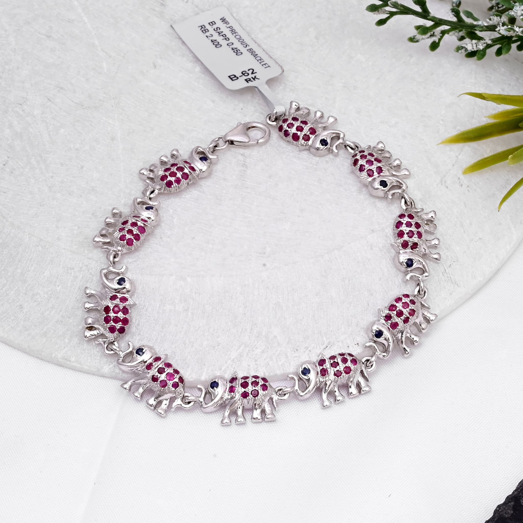 Royal Elephant Ruby Sapphire Charm Bracelet