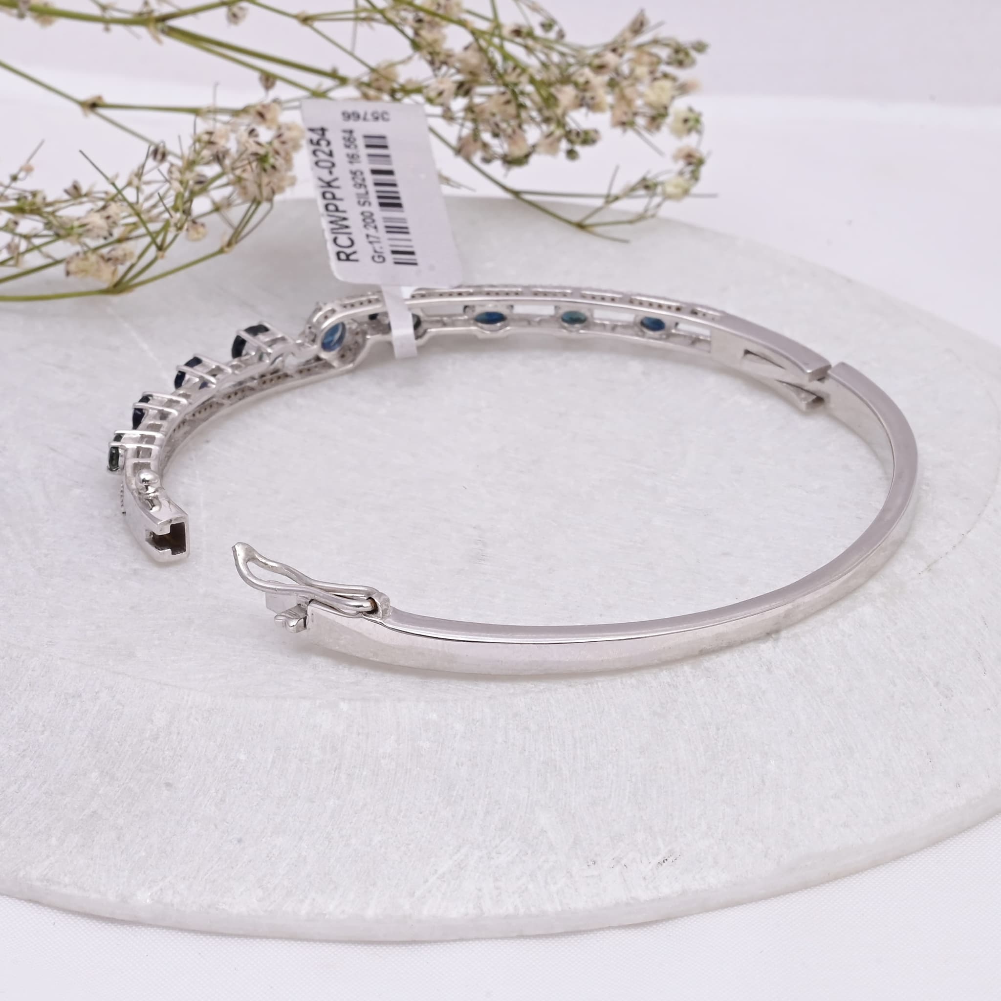 Blue Sapphire Diamond Line Bangle