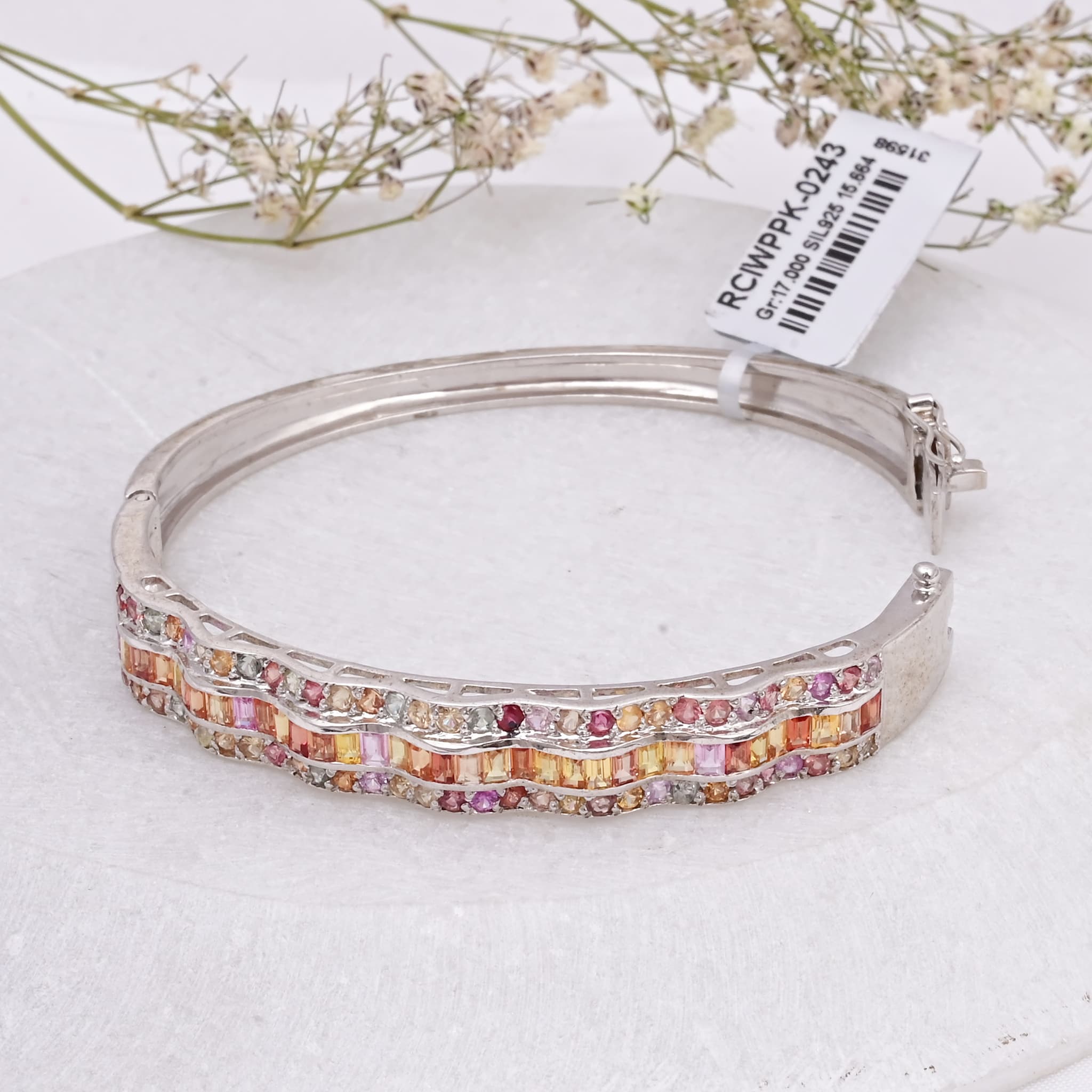 Natural Multi Sapphire Wave Bangle